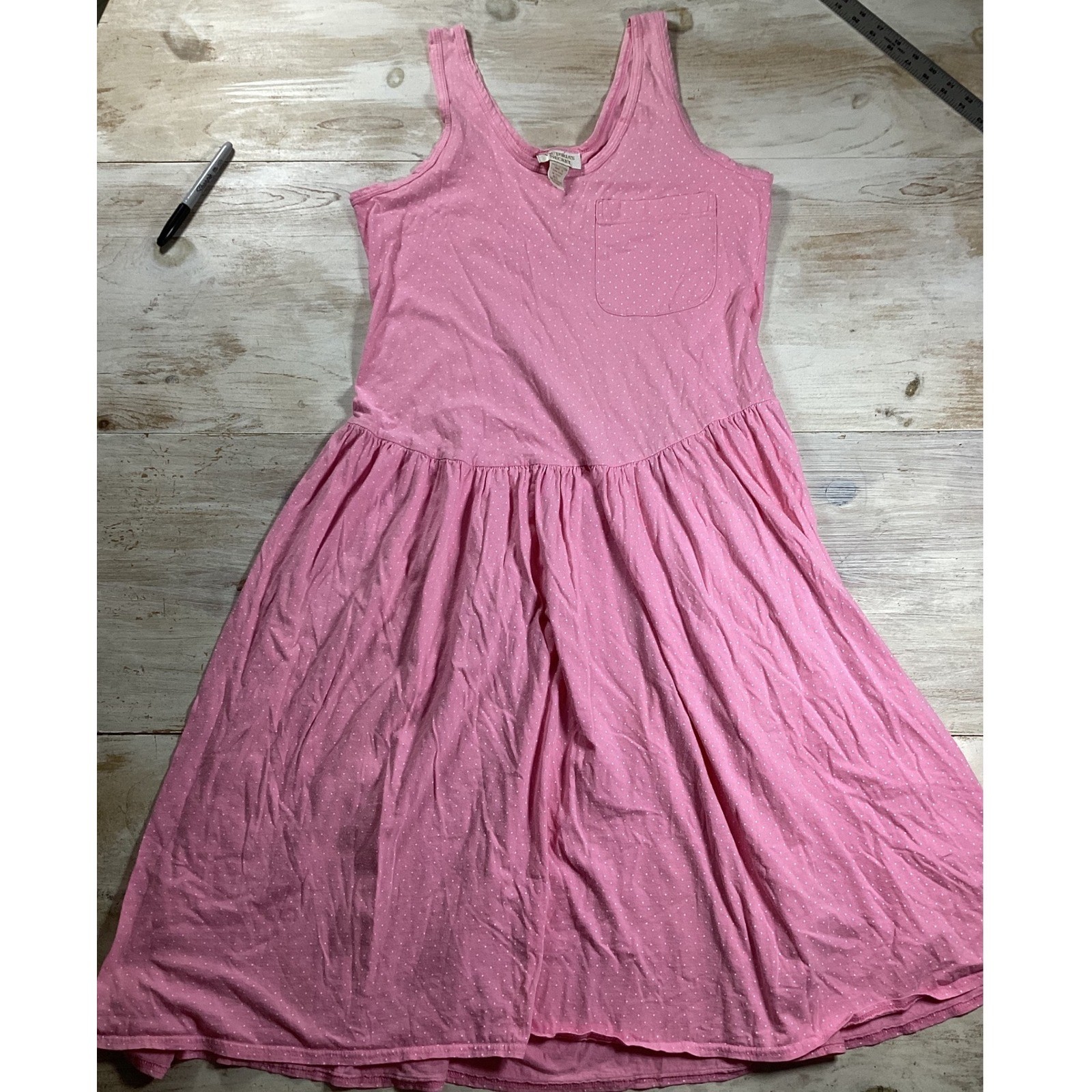 Vintage Victorias Secret Pink Polka Dot Cotton gown Drop Waist tank Dress M/L