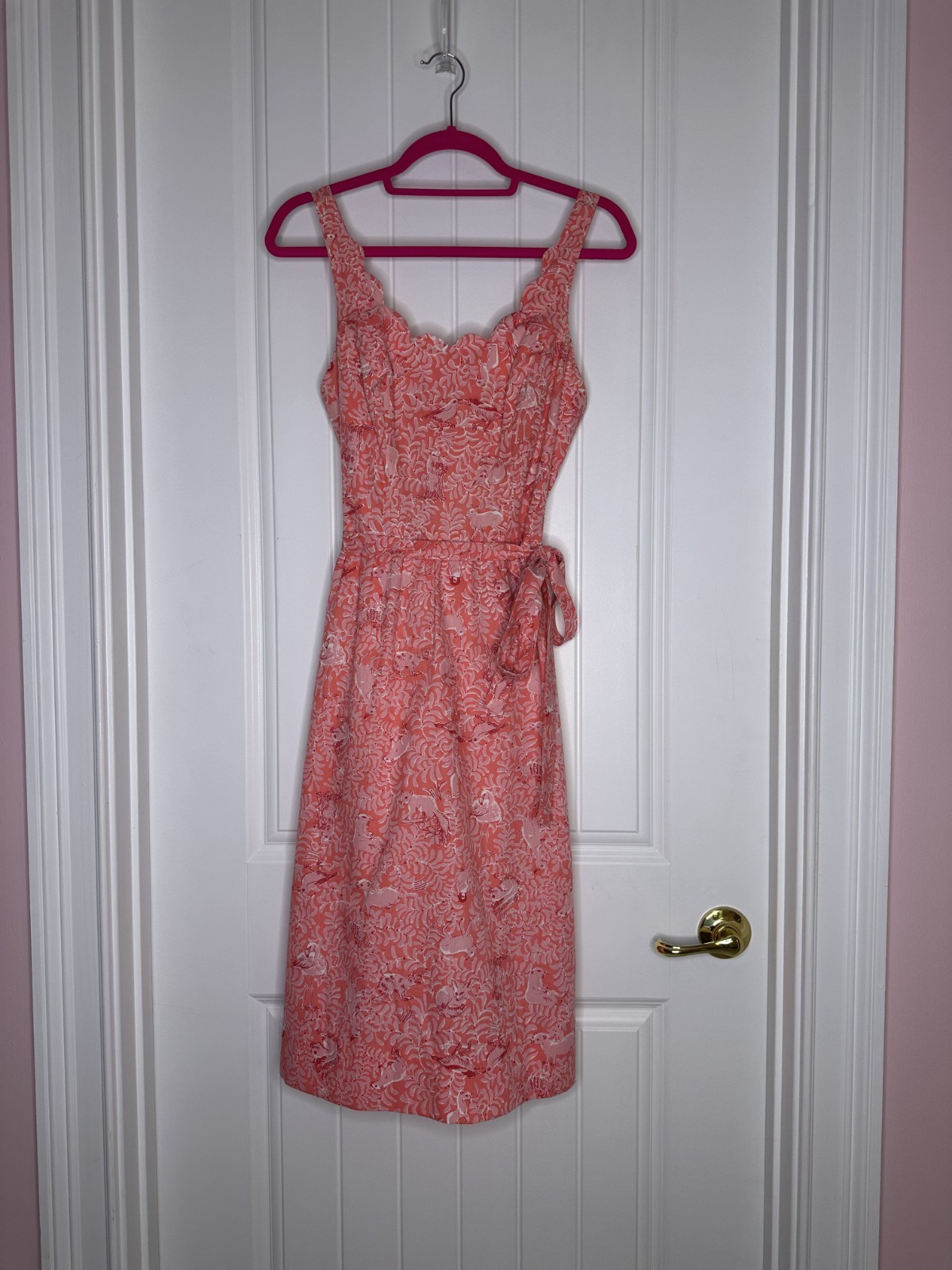 Vintage “The Lilly” Lilly Pulitzer Pink & Salmon Animal Print Sun Dress 6 EUC
