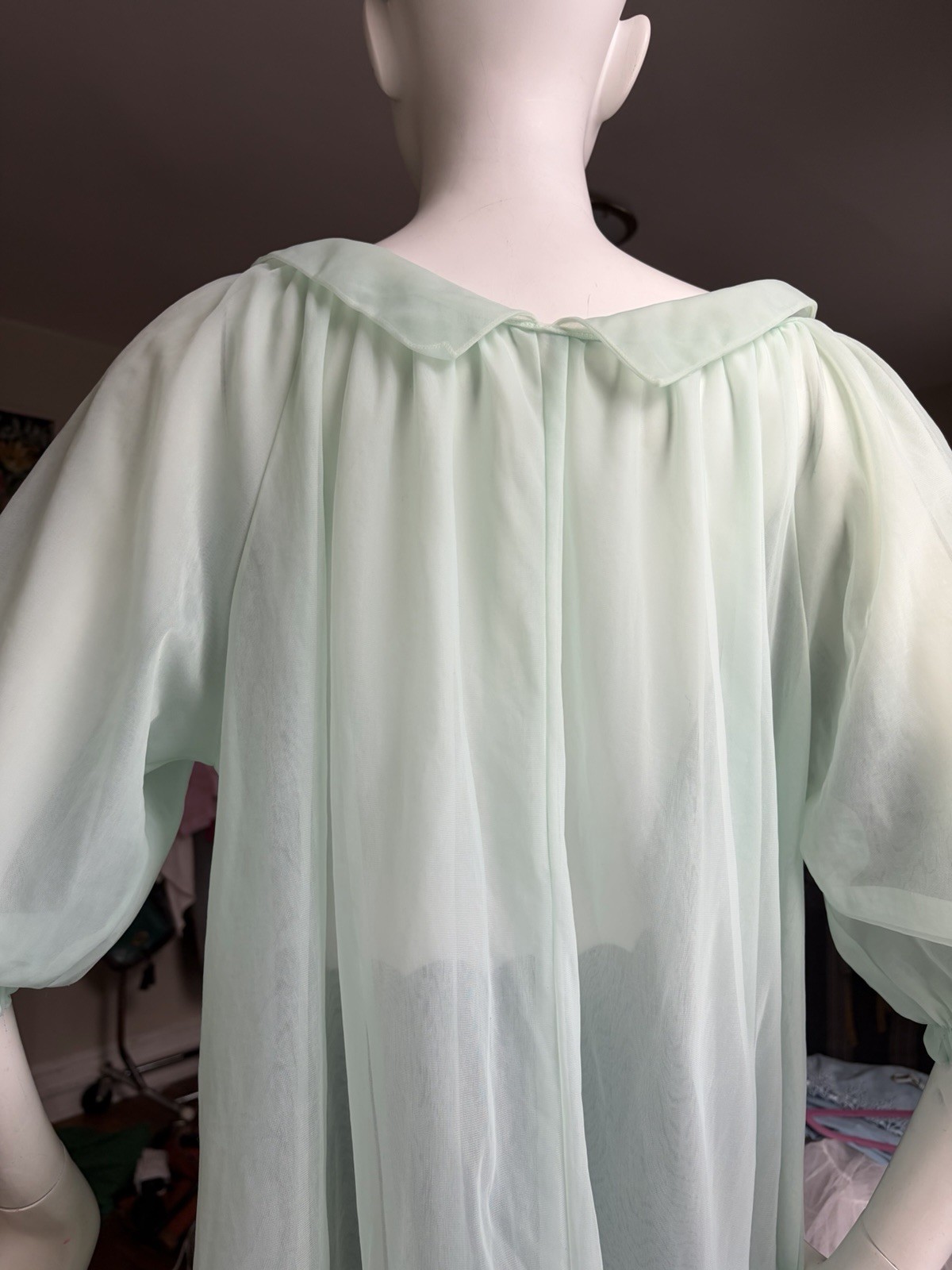 Vtg Hollywood Designer Sheer Chiffon Peignoir Robe Shorti Nightgown Set L X