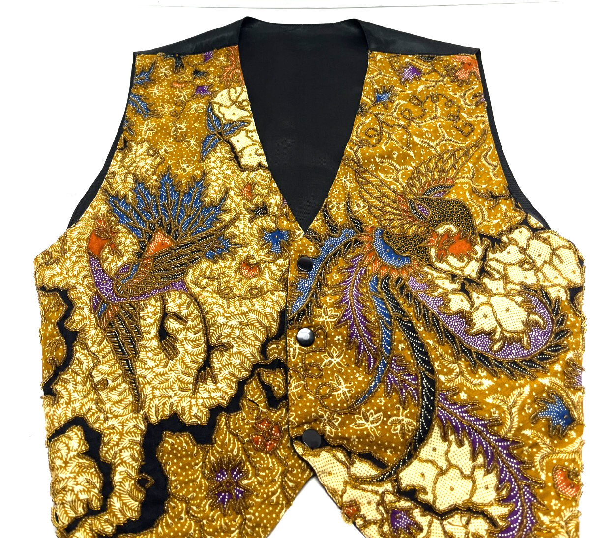 Vtg Ann Tjian for Kenar Batik Beaded Peacock Boho Indonesia Ethnic Vest small