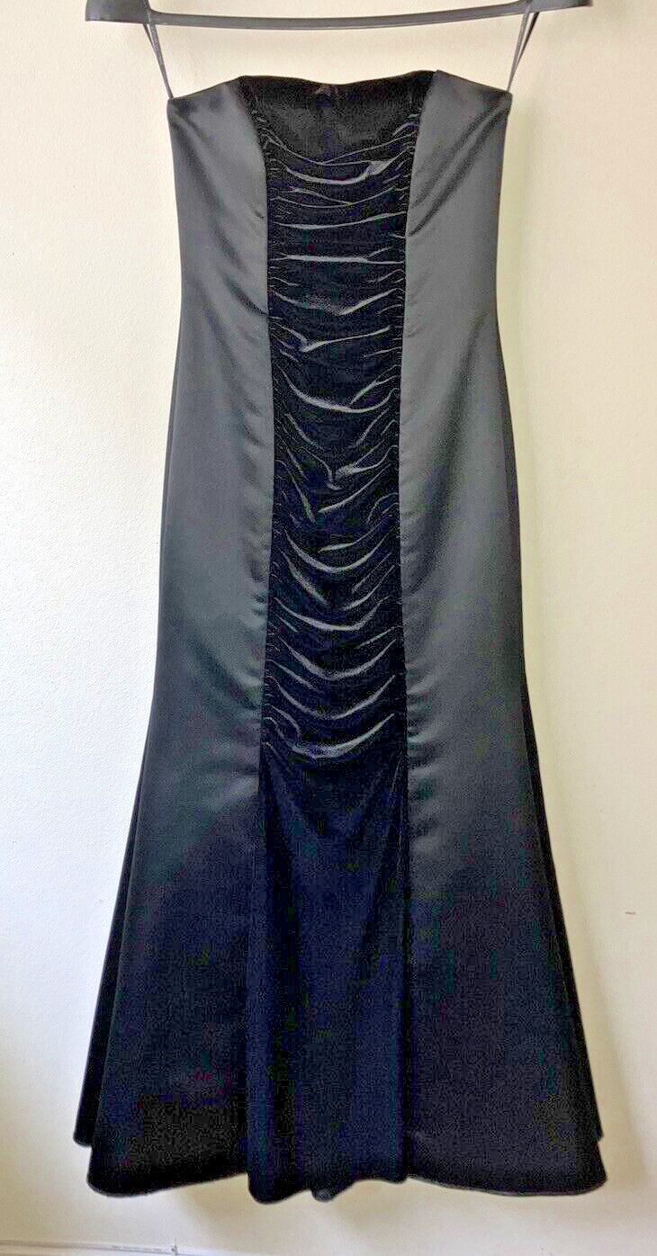 Vintage Scott McClintock Black Strapless Mermaid Gown Velvet Panel XXS/XS READ