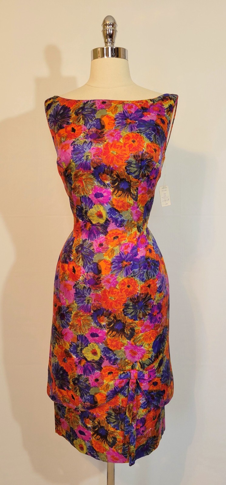 Deadstock NOS 1960s MR. BLACKWELL Design Silk Floral Wiggle Dress S Small