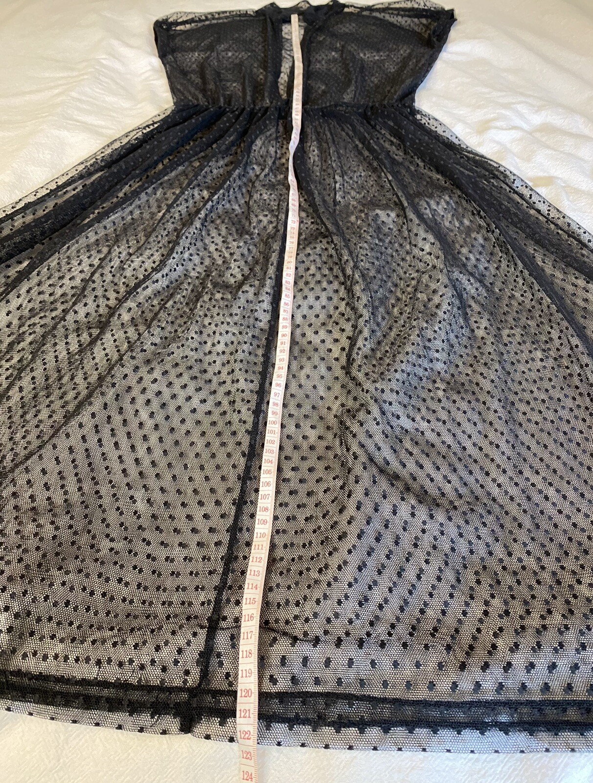 1930s 40s Sz S Black Sheer Tulle Net Day Dress Short Sleeve Mandarin Collar VTG