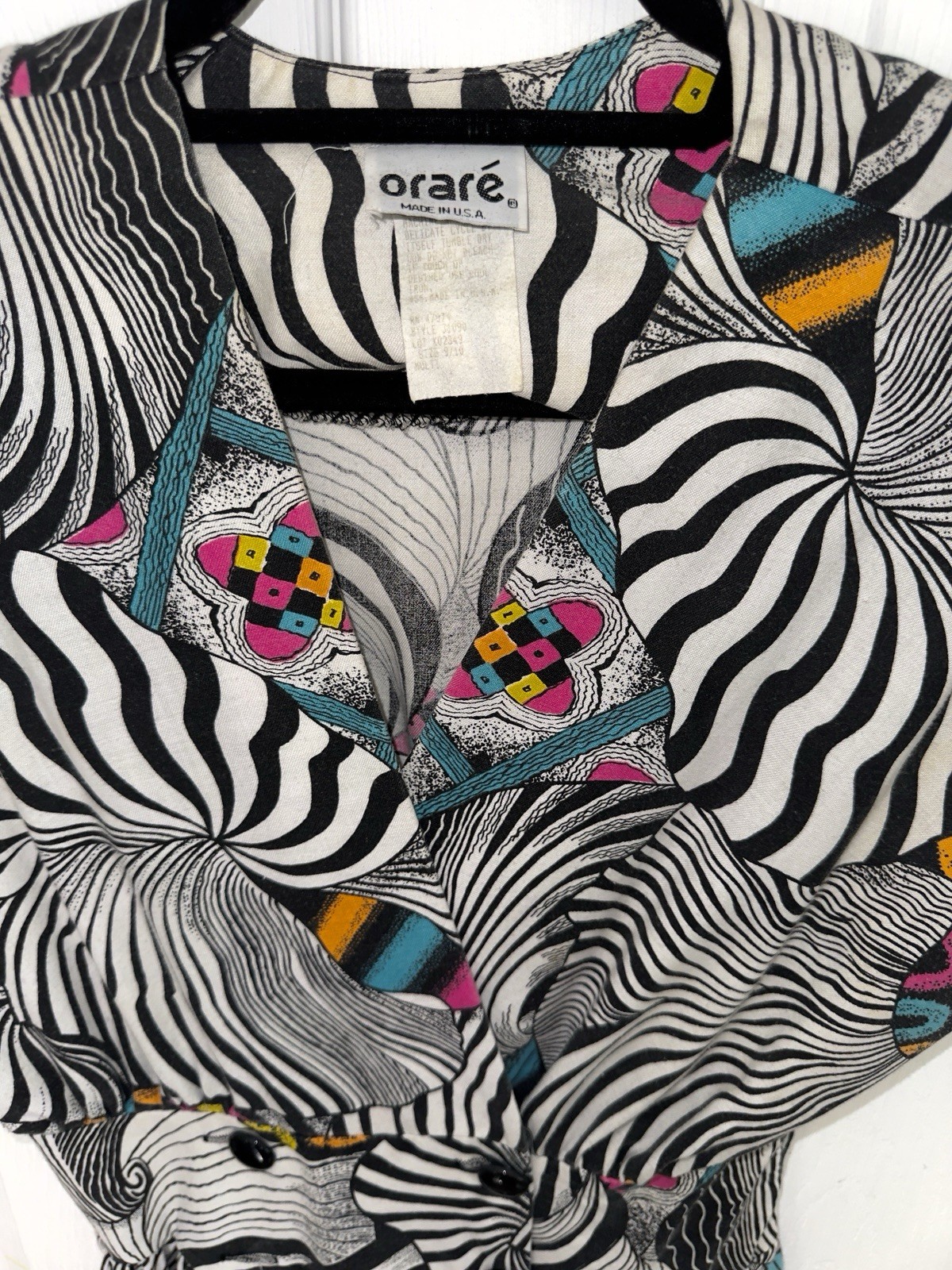 Vintage 80’s Oraré Multi Zebra Colorful Pattern Dress Semi Wrap Style
