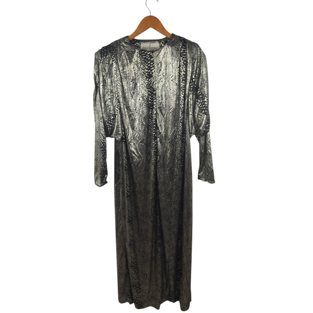 Vintage David Brown California Metallic Gown Silver Black Long Sleeve Small