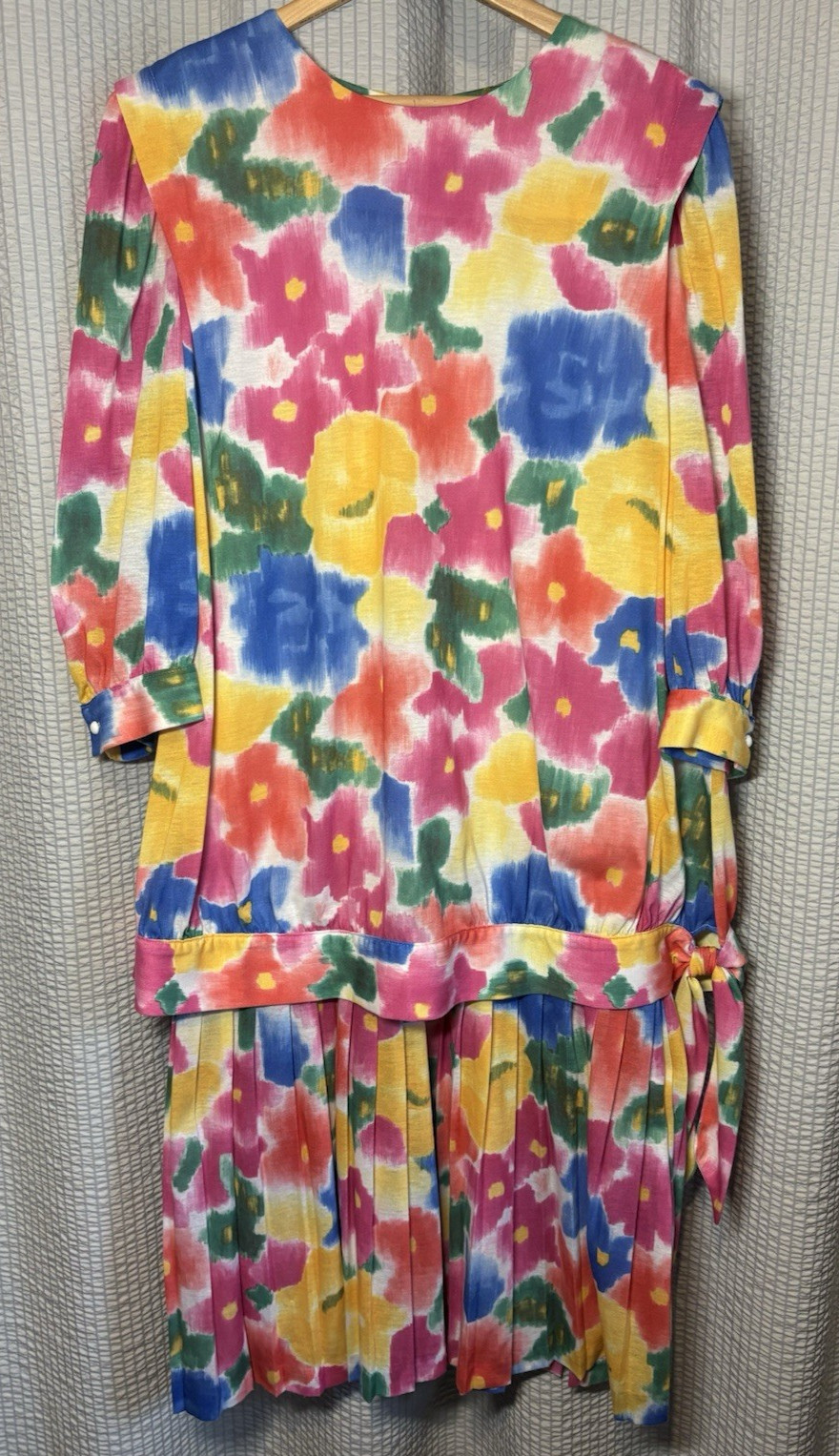 Top Notch Vintage 80s Watercolor Floral Dress Plus Size 22W Drop Waist Pleated