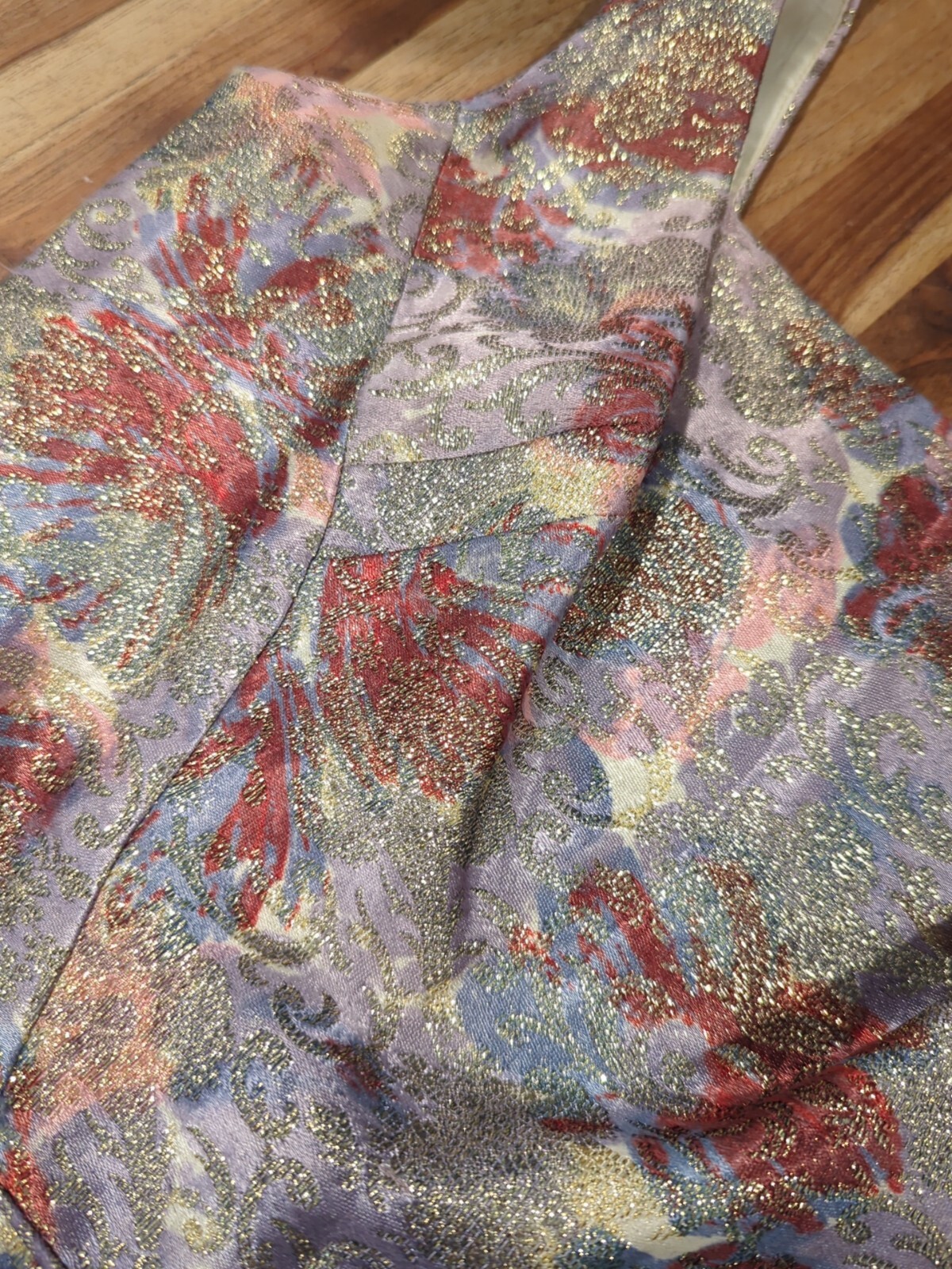 Vtg Lilli Diamond Long Dress Gown Gold Brocade Floral Bombshell VLV TO Sz M/L