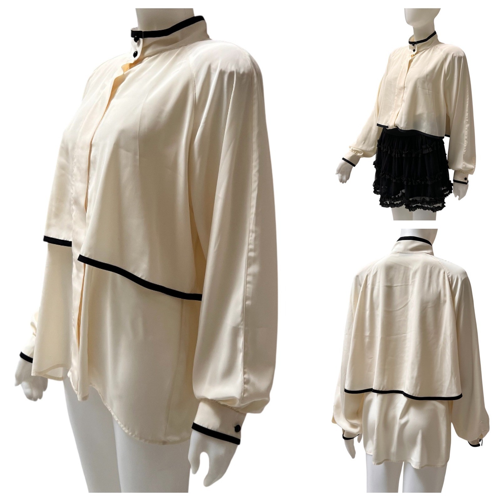 VTG 80s Regina Porter Secretary Blouse Capelet Sz Large Office Siren Hong Kong