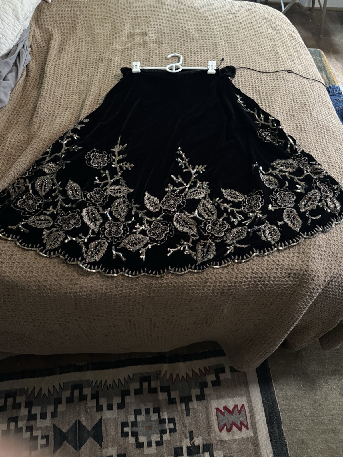 Vintage 80’s Black and Gold Floral Tulle Maxi Skirt Mylesport Size 26