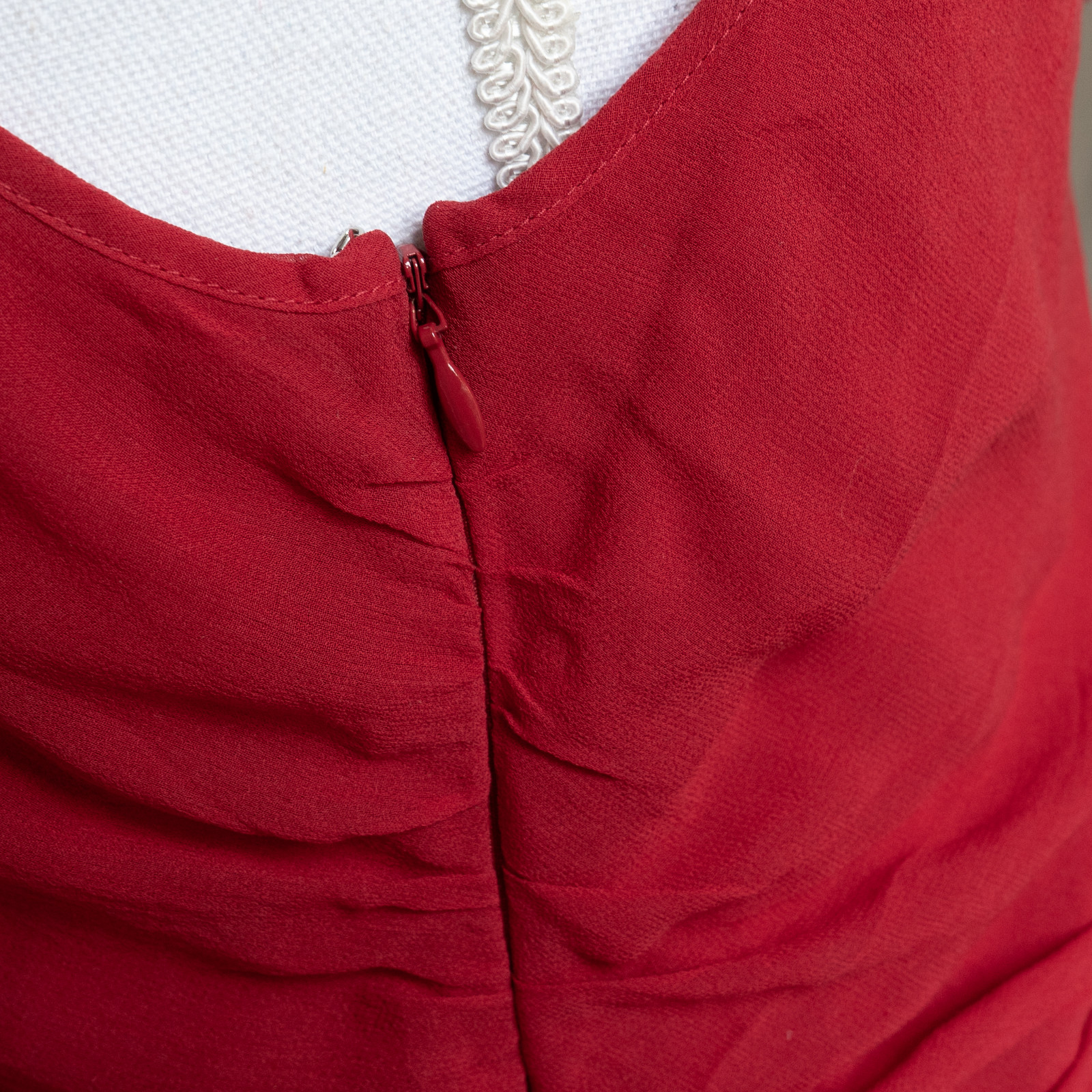 100% Silk Red Ruffle Dress Y2k Vintage One Shoulder Ruffle Asymmetrical Hem Midi