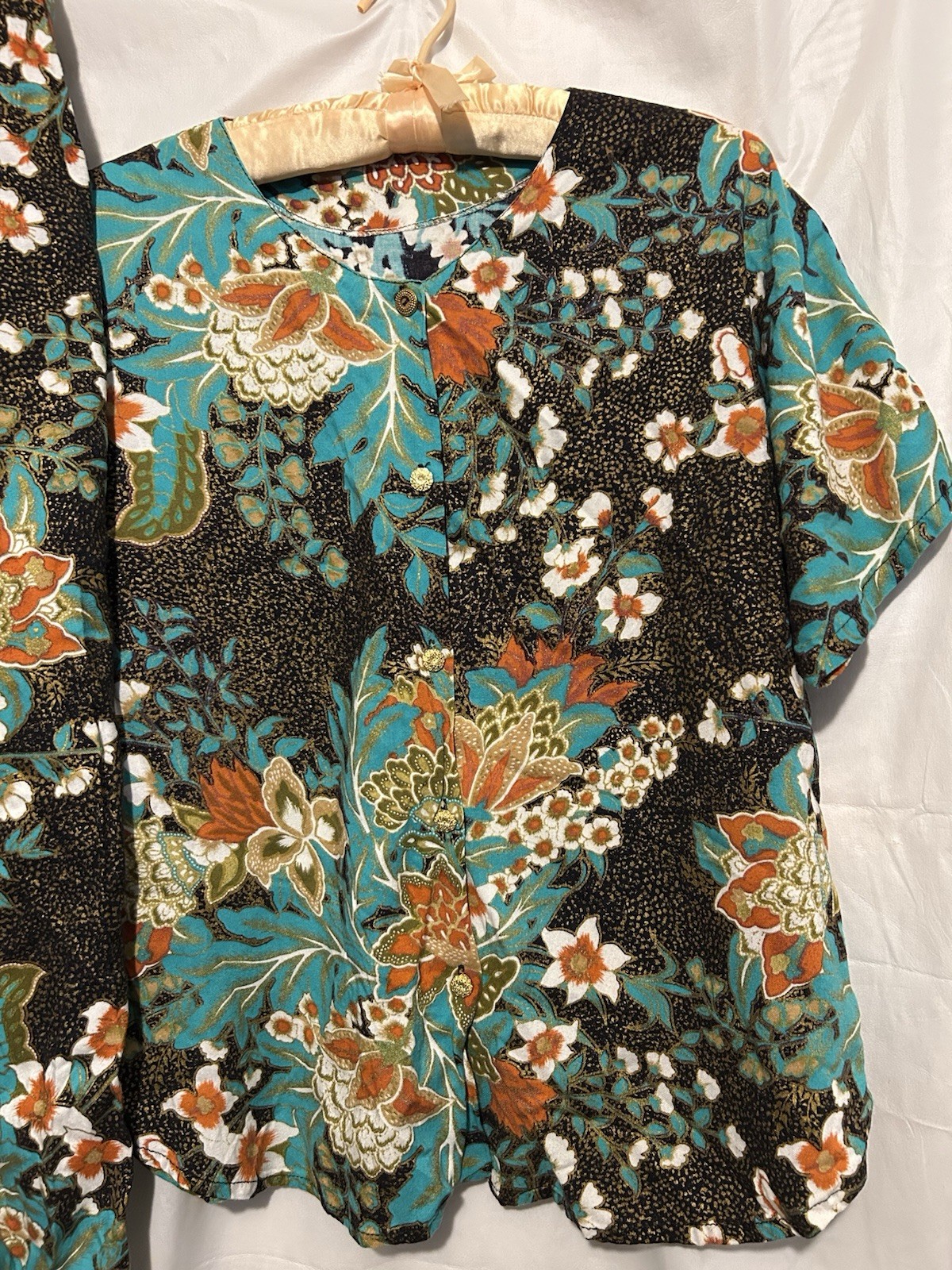 Vintage Harem Pants and Top XS Floral Print High Waist Yoke Pockets + Camp Shirt