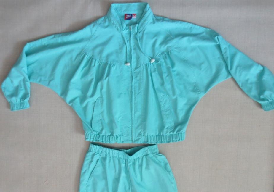 Vtg 80s Tail Turquoise Track Leisure Suit Bat Wing 2 pc Retro Pants Jacket Set M