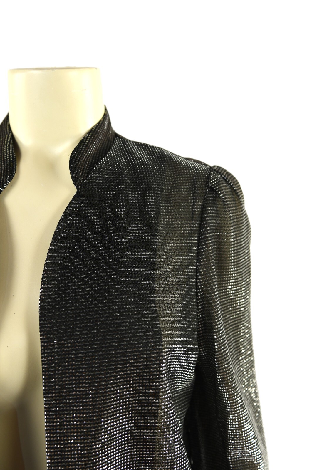 Vintage 80s Black + Silver Metallic Lame Open Disco Jacket Pants Dress Set L