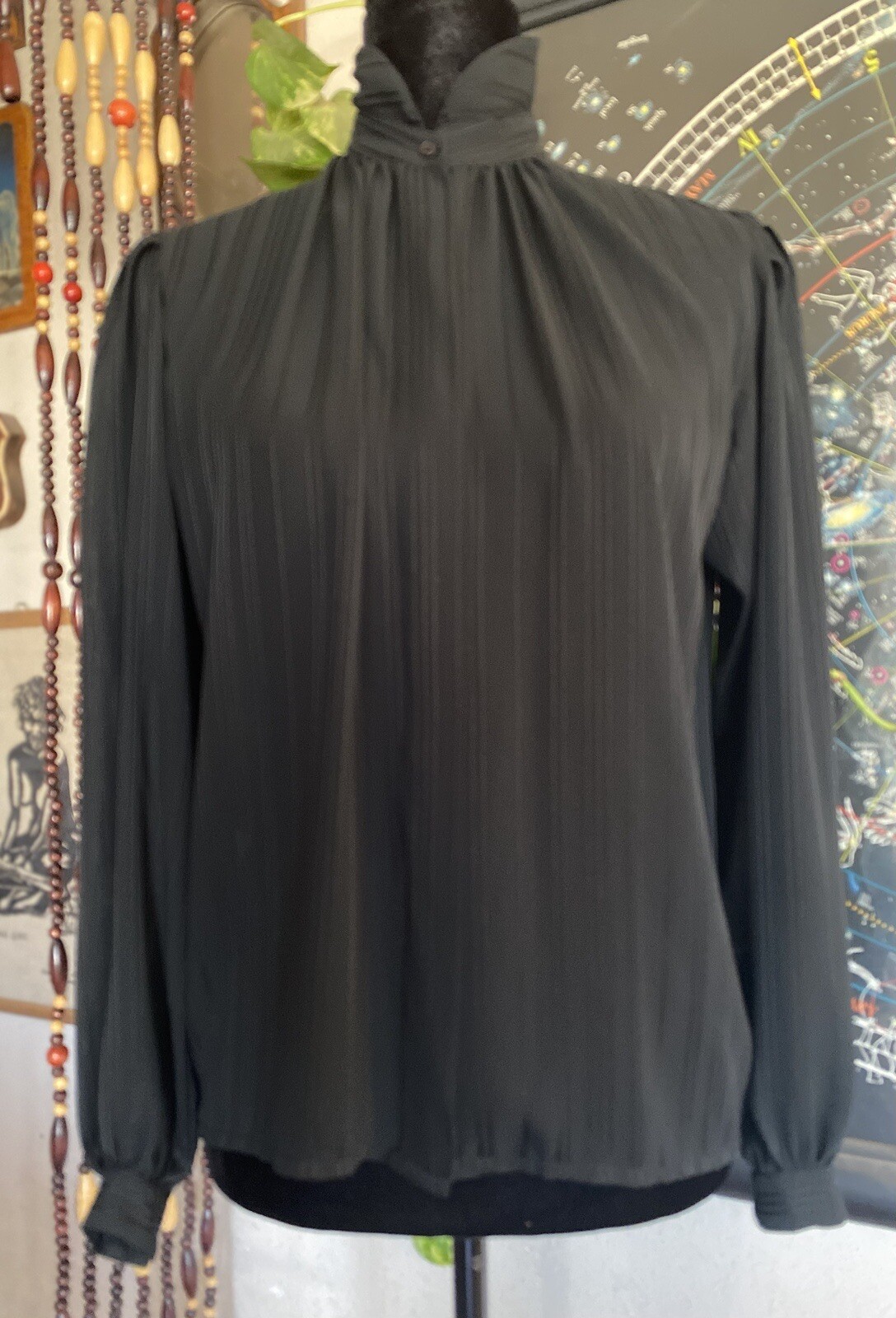 VTG Kenar For Ann Tjian Black sheet button Up long Sleeve Blouse! USA. M/L