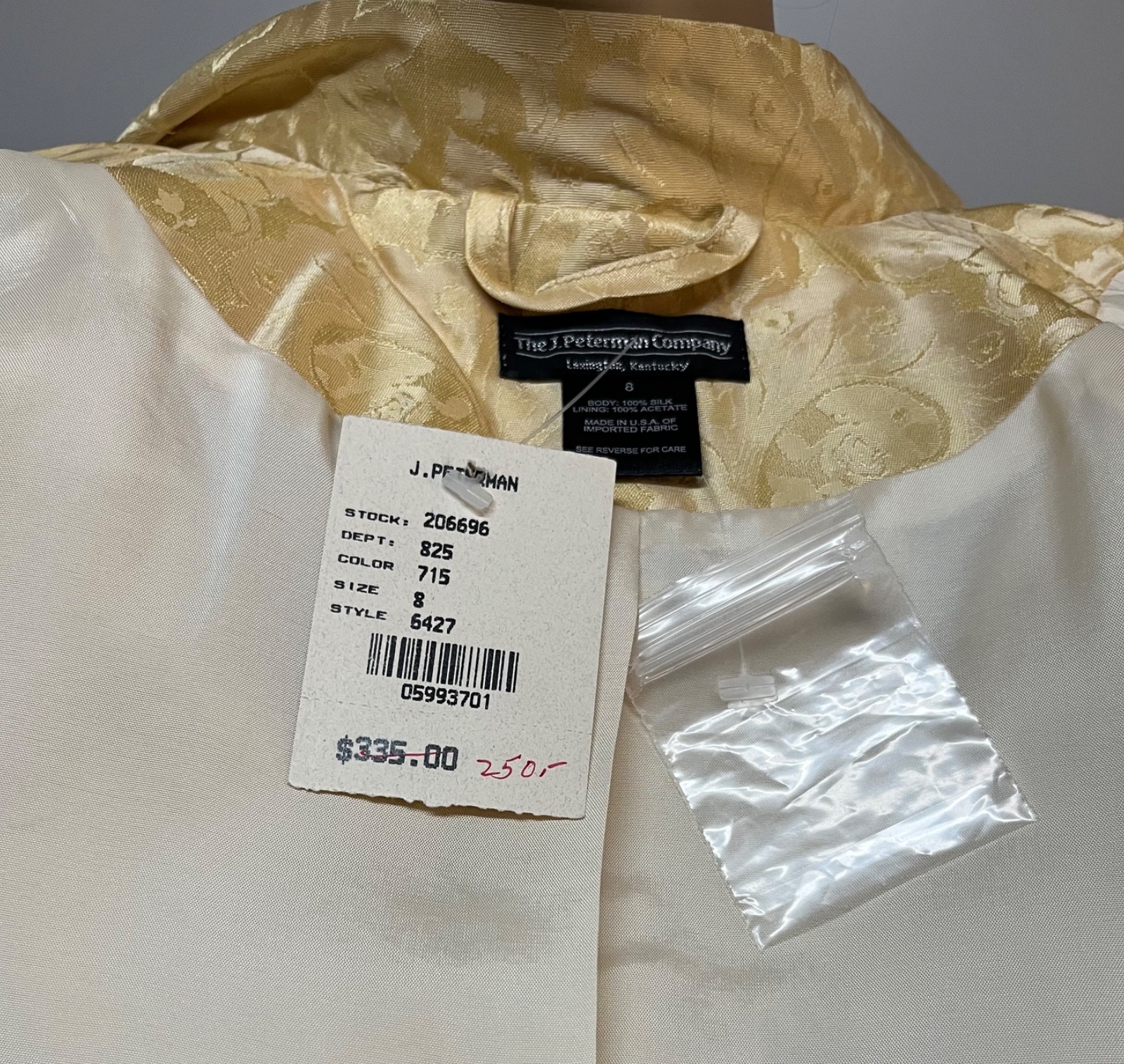 NWT J Peterman Life at Chenonceaux Silk Damask Cutaway Jacket Bust 36-38 $335.00