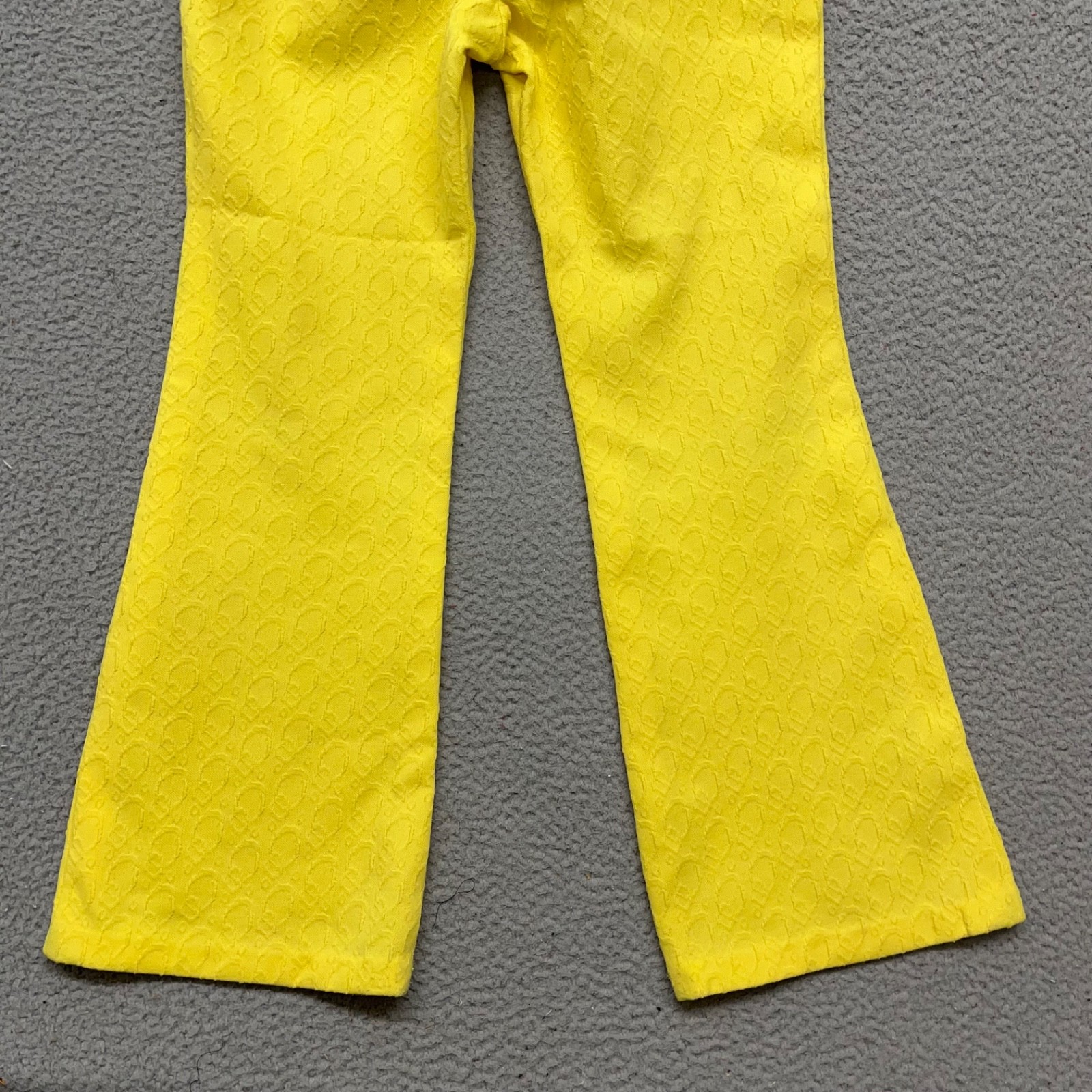 60’s Leisure Pant Set Womens S Yellow Geometric Textured Dacron Polyester 70’s