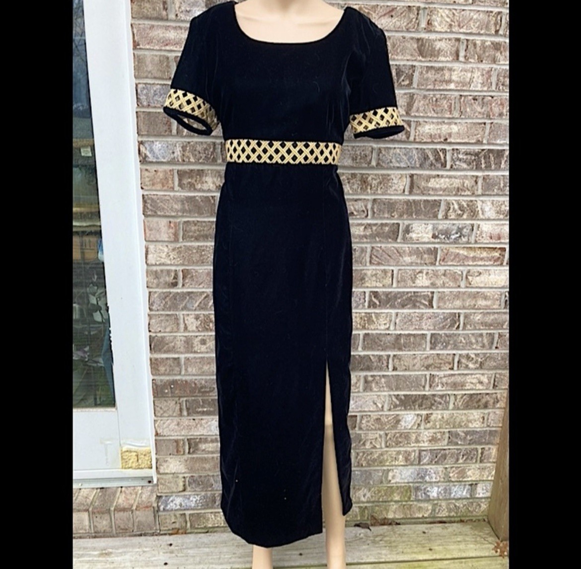 Vintage Black Velvet and Gold Witchy Goth Grecian Princess Karin Stevens Dress