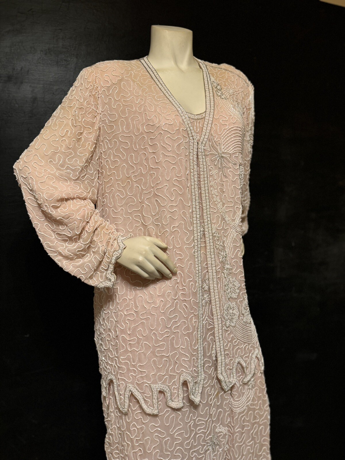 Vintage 80s Does 20s Judith Ann Creations Sequins Beaded Dress & Cocktail Jacket