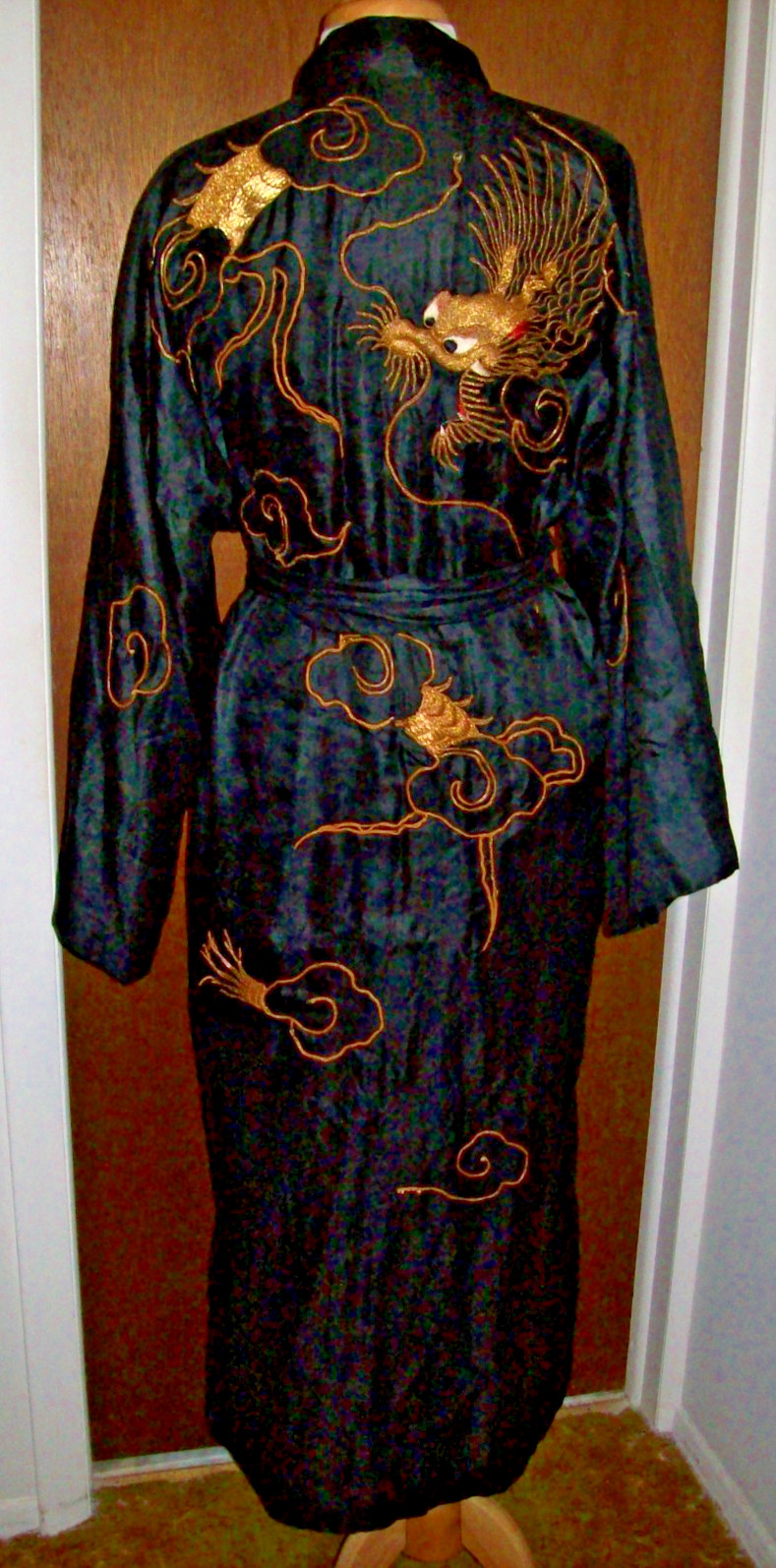 JAPAN Silk Kimono Robe Embroidered Dragons Okinawa 1940’s WW II