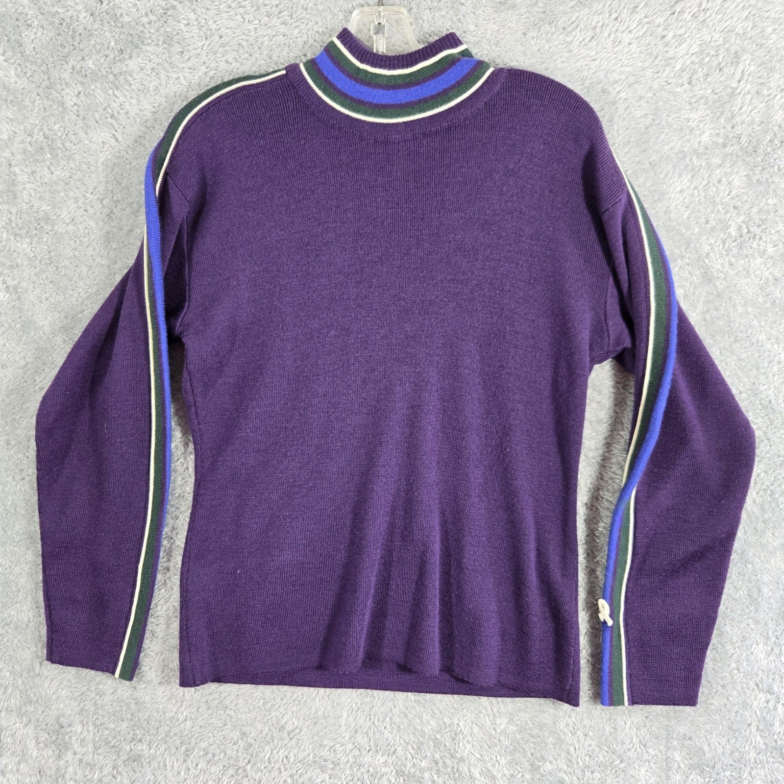 Demetre Vintage Purple Mock Neck Sweater Womens Small Wool Blend Striped Sleeve