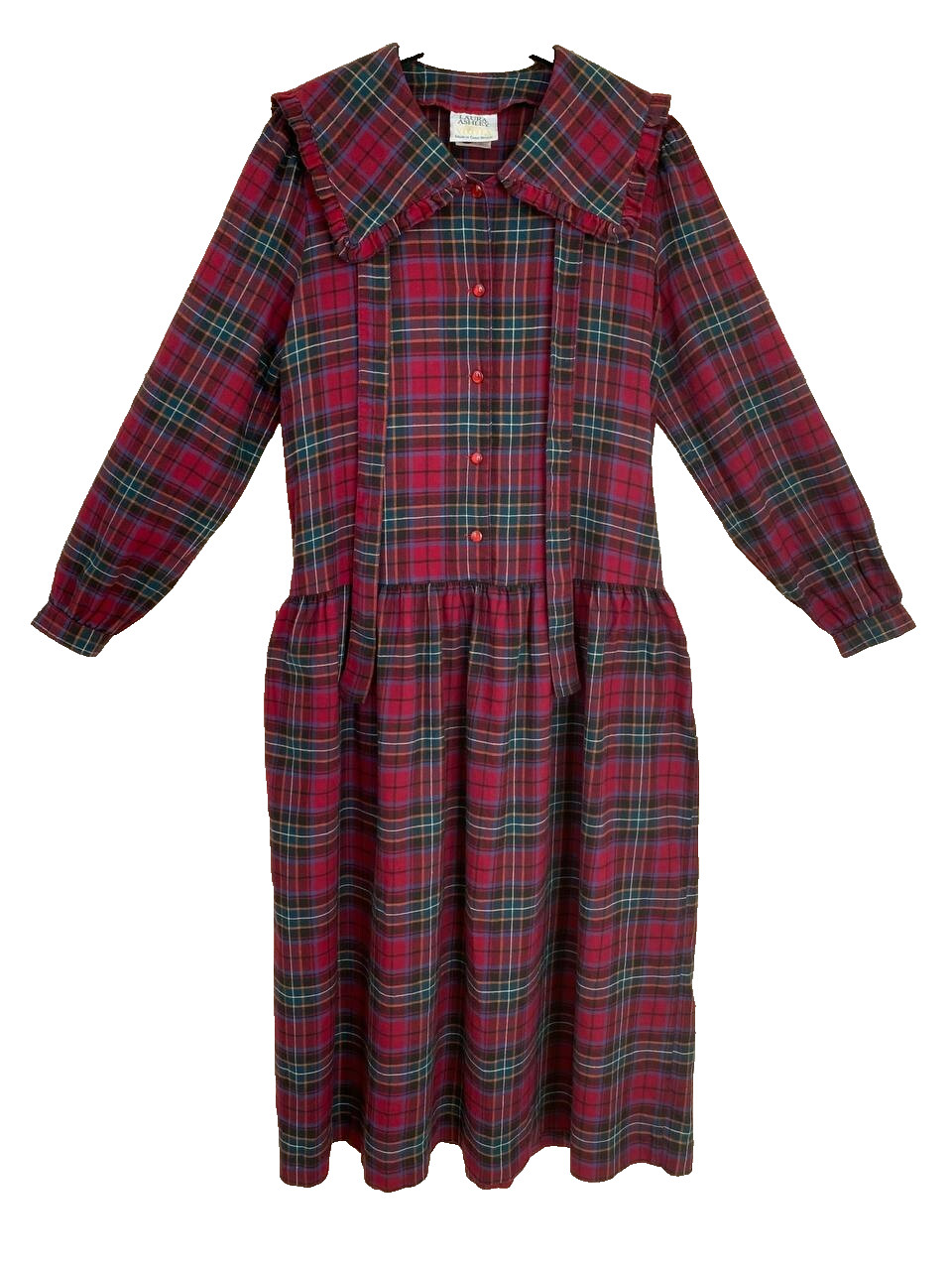 Vintage Laura Ashley Check Plaid Wool Blend Full Length Dress 1980s US 10, UK 12