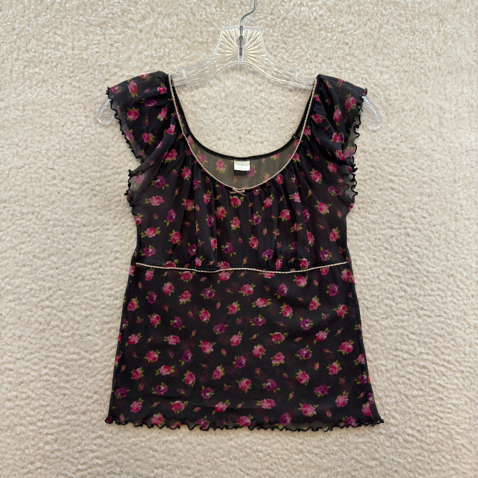 Y2K Vintage Babydoll Lingerie Top S Small Rose Floral Milkmaid Peasant Coquette