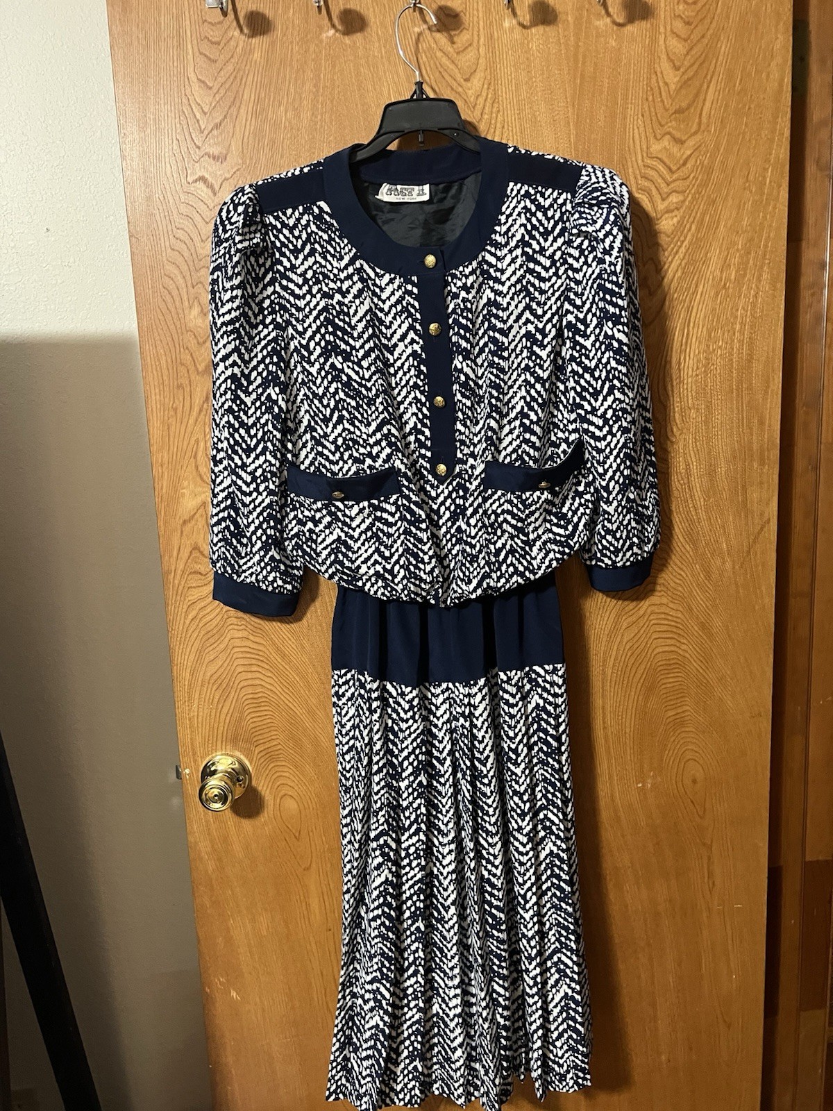 Women’s Act I Vintage dress From The 80s .Blue And White Drop Waist Size m