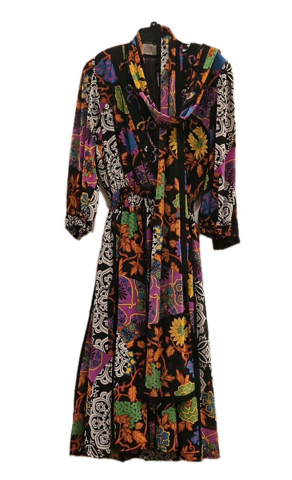 Vtg 80s Diane Freis Original Georgette Dress w/Scarf Sz S RARE 1 OF A Kind