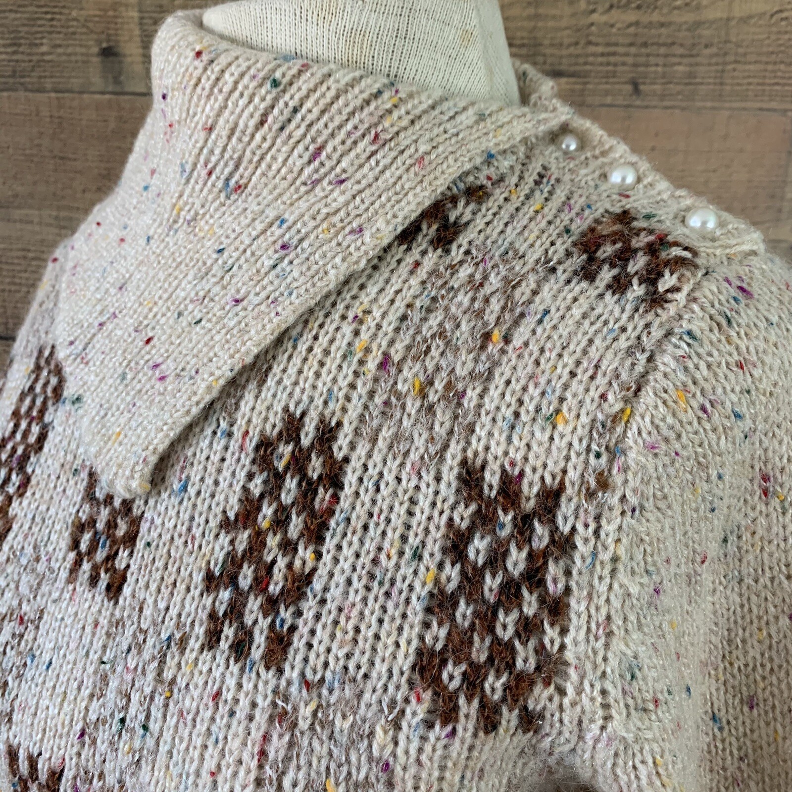Vintage 1970s Wool Blend Asymmetrical Collar Button Shoulder Sweater Small