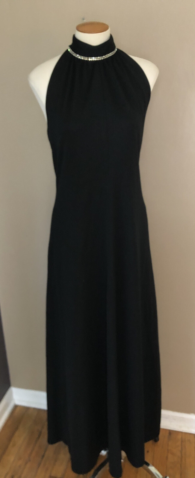 Vtg 70s Disco Queen Black High Neck Maxi Dress By Silla’s Italy to Miami XS/S