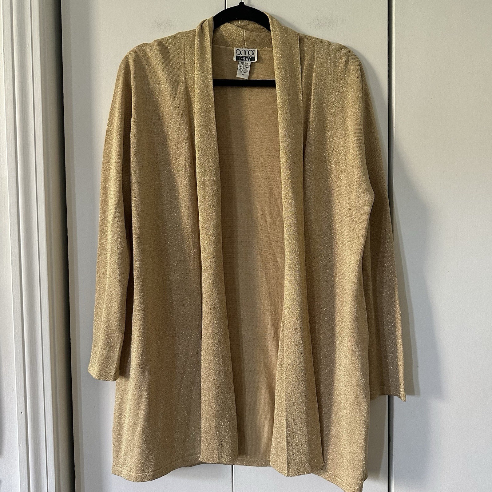 Vintage 1990s/Y2K Silk Blend Gold Metallic Flowy Y2K Style Cardigan Anna Gray M