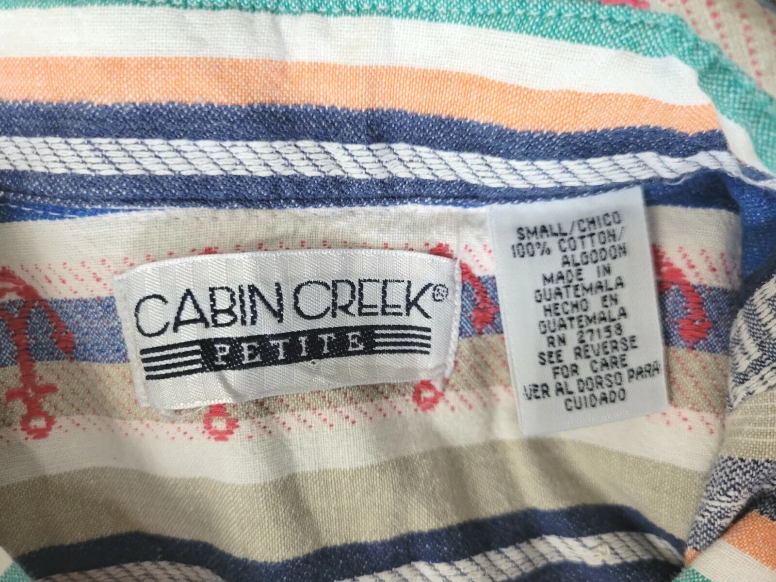 Vintage Cabin Creek Striped Button Down Shirt w Anchor Details Size Small Petite