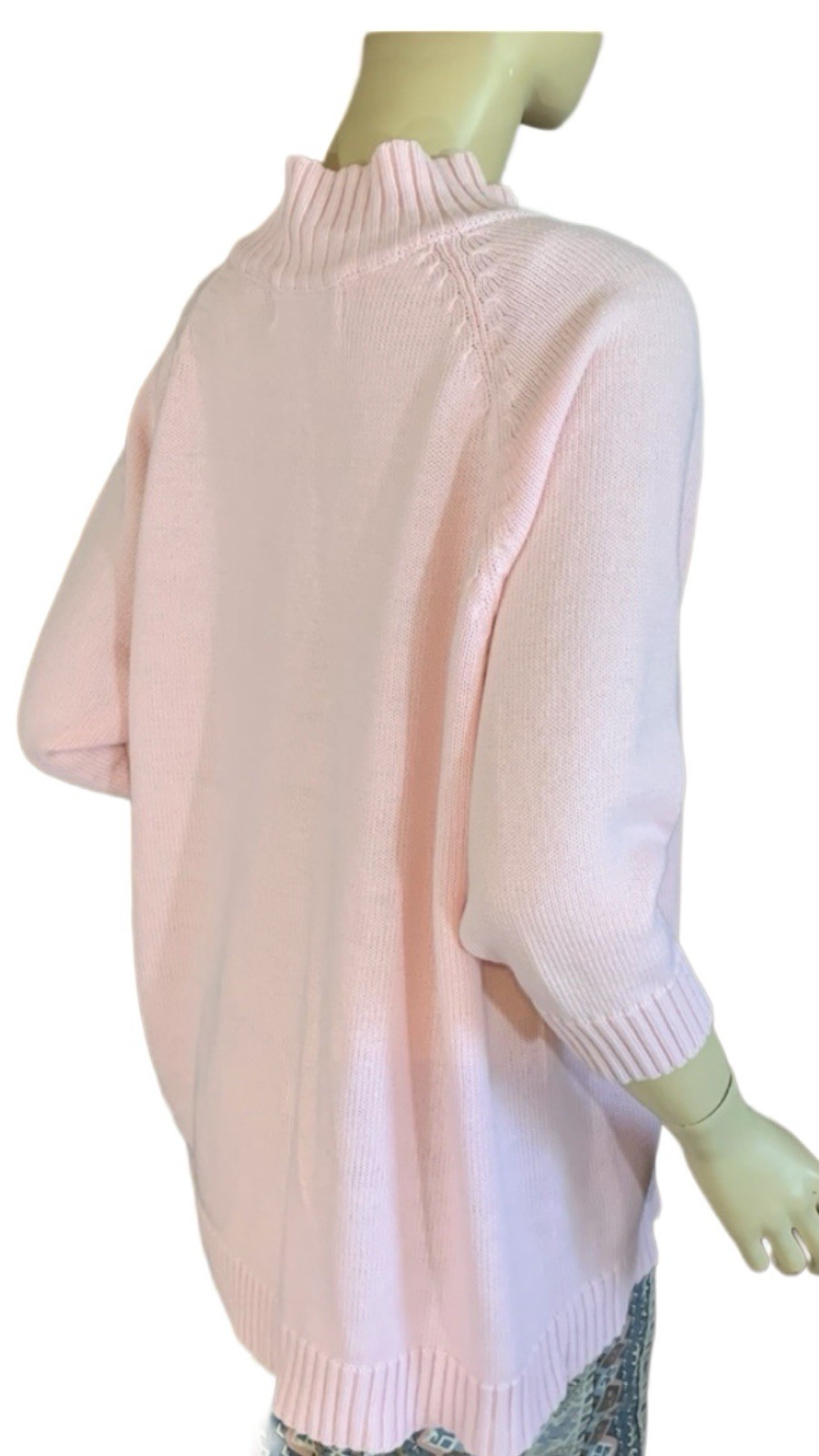 VINTAGE CIRCA 1980’S LIZ THOMAS II LIGHT PINK MOCK NECK 3/4 SLEEVE SWEATER SZ 1X