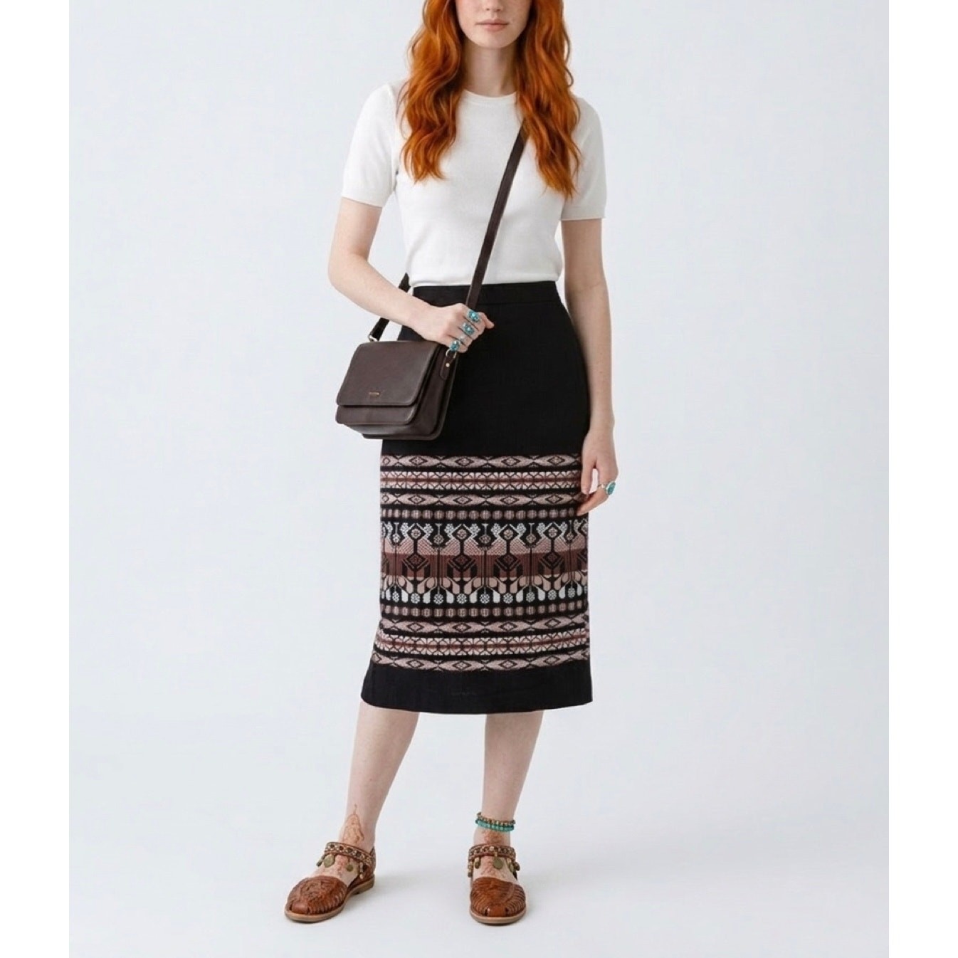 50s Guatemala Folk Wrap Skirt Women Sz m Handwoven Geometric Embroidery Boho