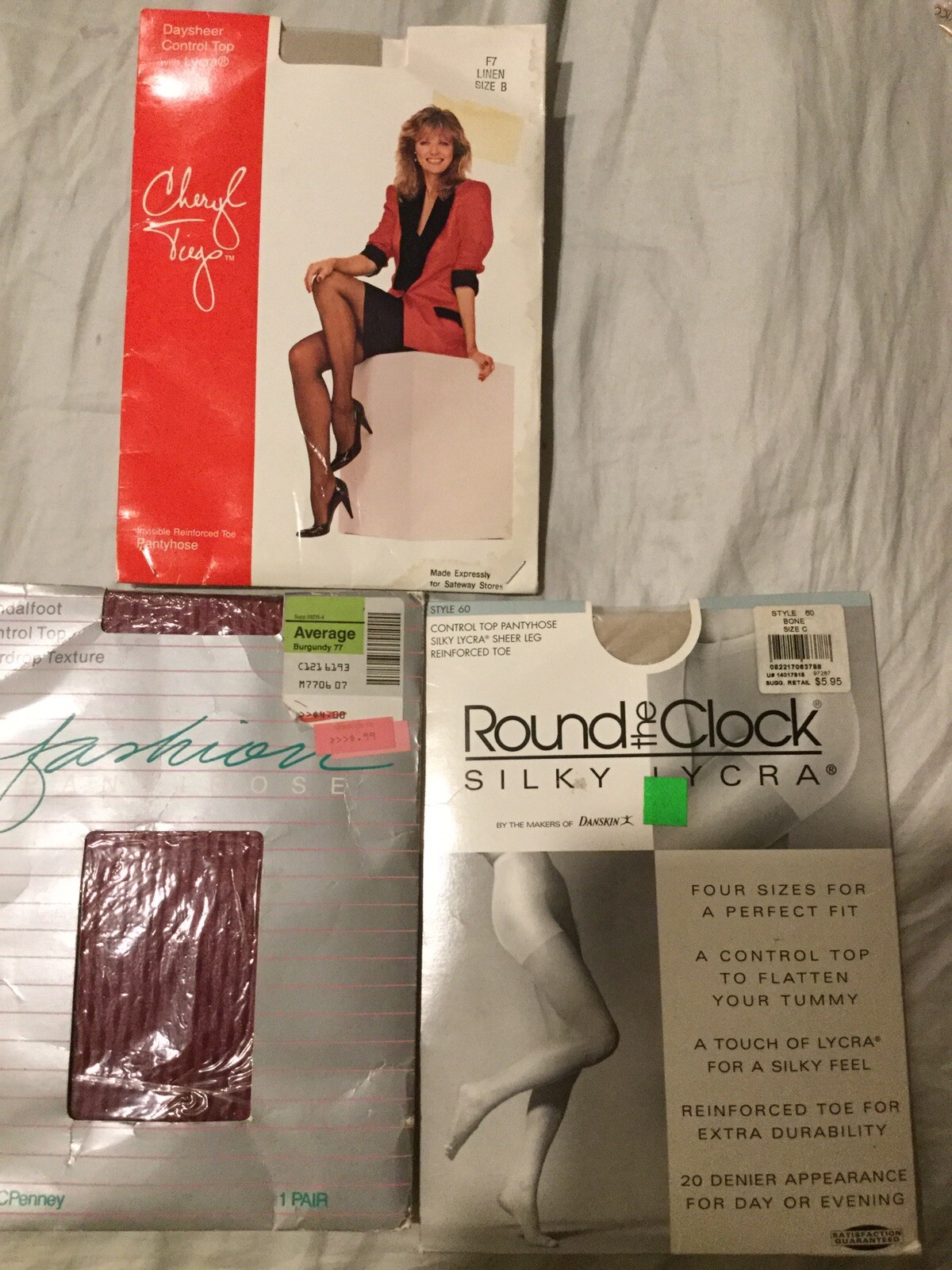 70s 80s Pantyhose Lot 3 Fashion Round The Clock Cheryl Tiegs new vintage