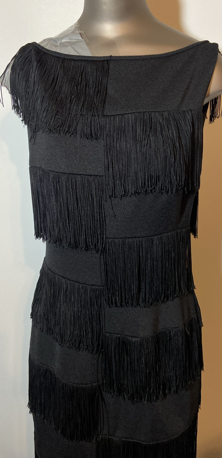 Vintage Sydney North Black Fringe Dress Hollywood Flapper Knee Gown 38” Formal