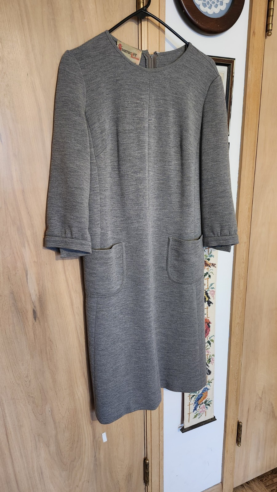 Vintage 1960s Medium Large Nantucket Knitters Gray Shift Dress Pockets