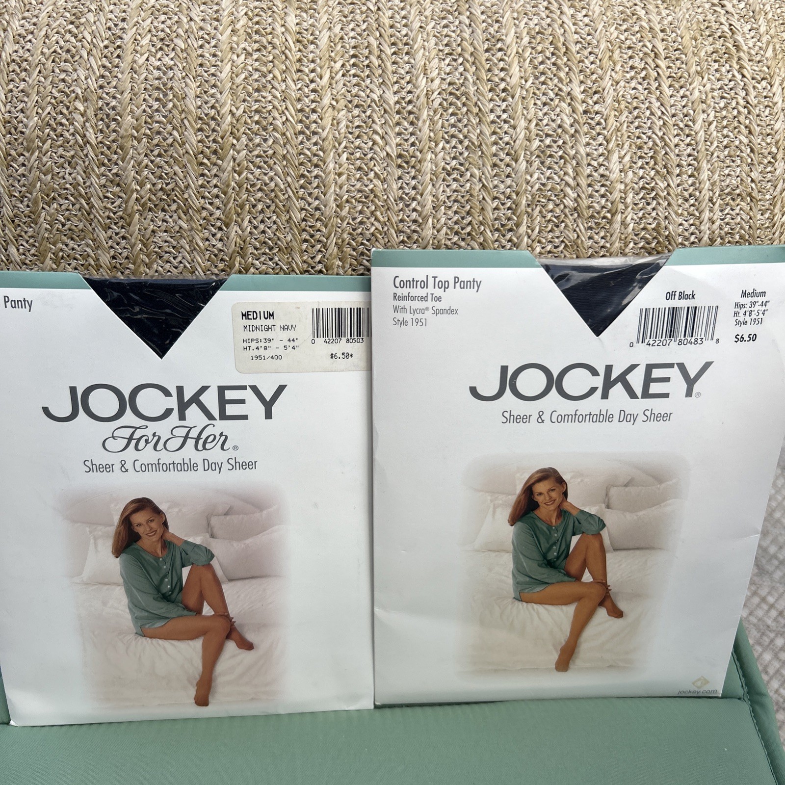 Vtg Jockey Lot Of 2 Off Black & Navy Pantyhose Control Top Reinforced Toe Sz M