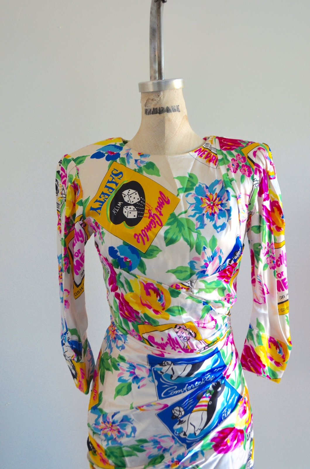 1980S Rare Silk Emanuel Ungaro Parallele Floral Pop Up Art Pleated Dress Paris I