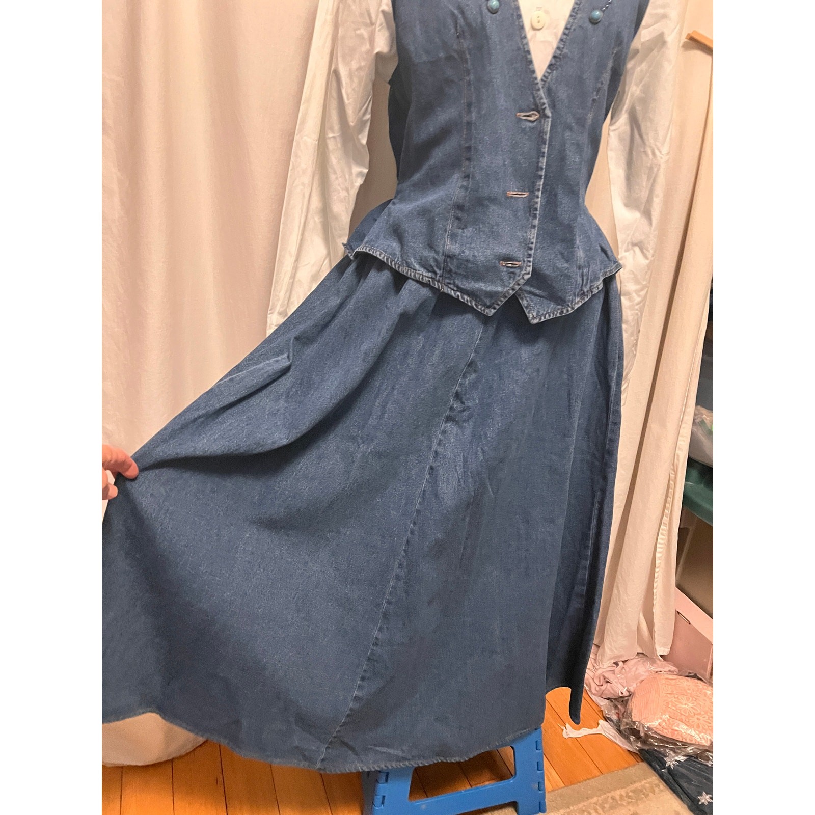 Vintage Scarlett Western denim vest shirt dress studded stone design Country