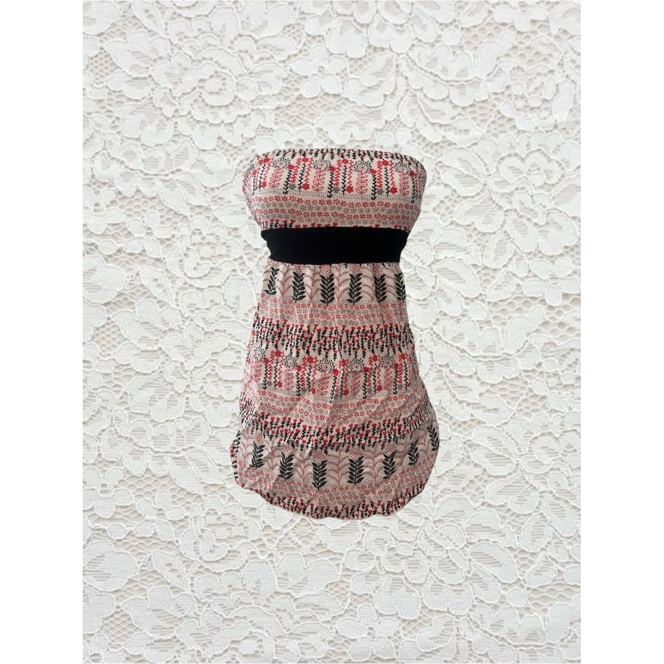 vintage charlotte russe patterned babydoll tube top with tie back