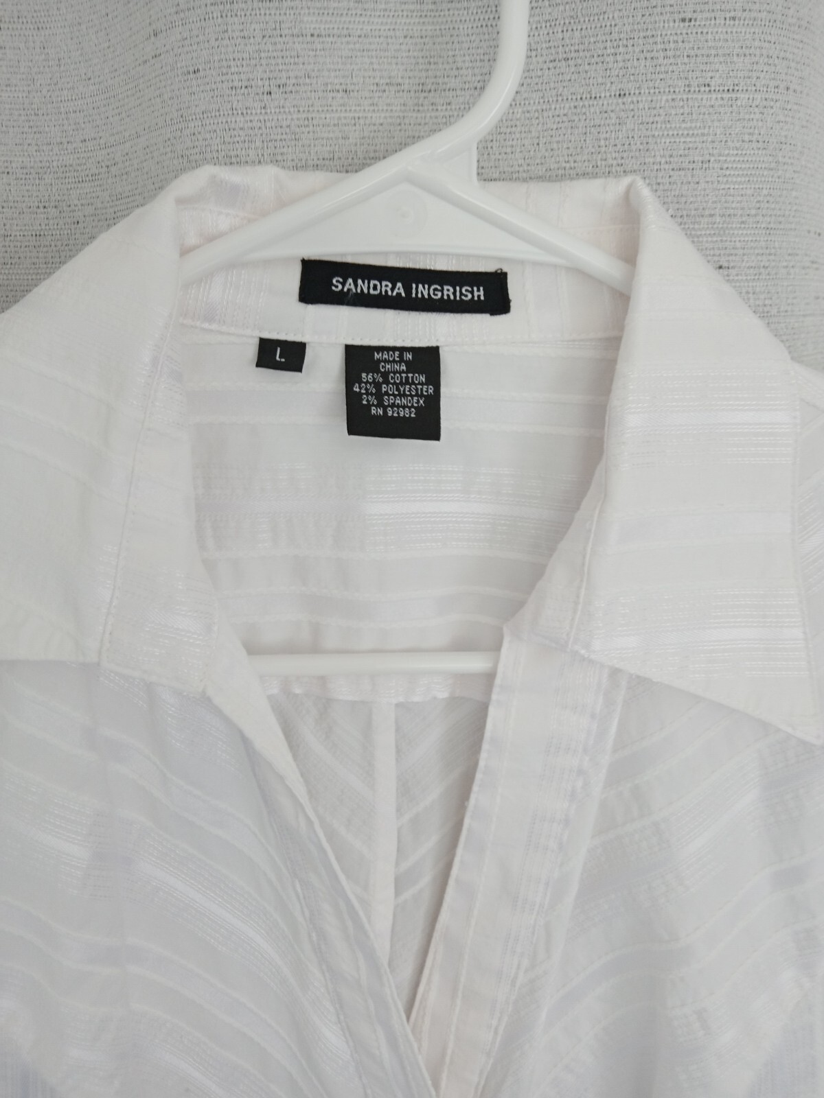 Vintage Sandra Ingrish Crisp White Shadow Stripe Button Up Blouse, Long Sleeve L