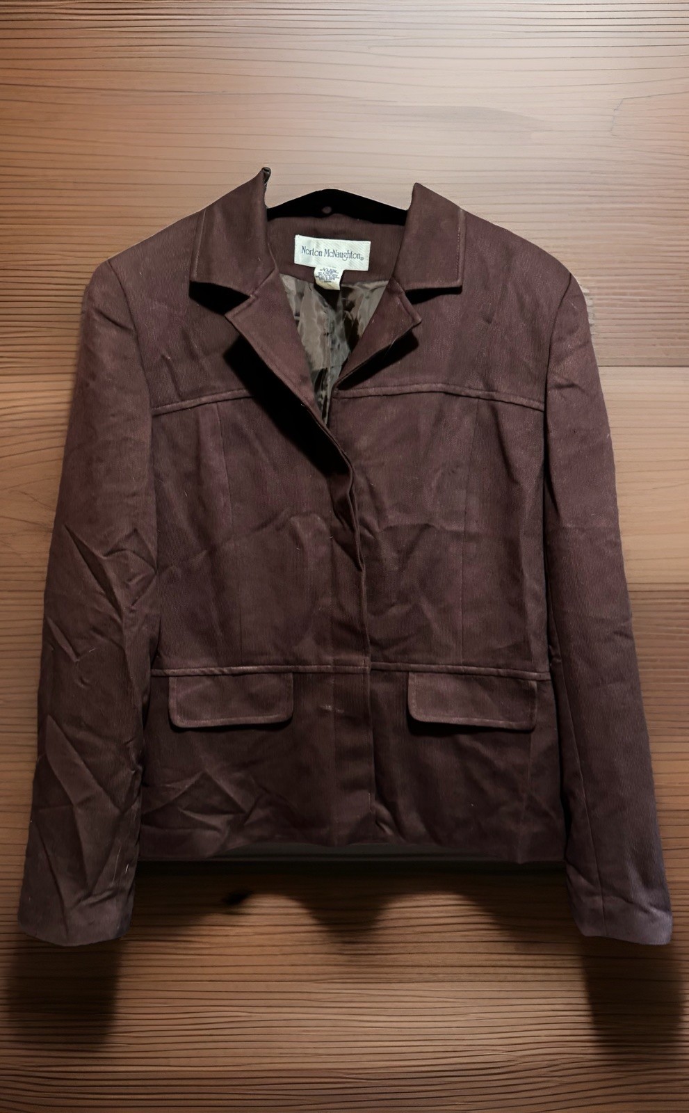 Norton McNaughton Hudson Blazer Women’s 10 Brown Faux Pockets Button Up Vtg 90s