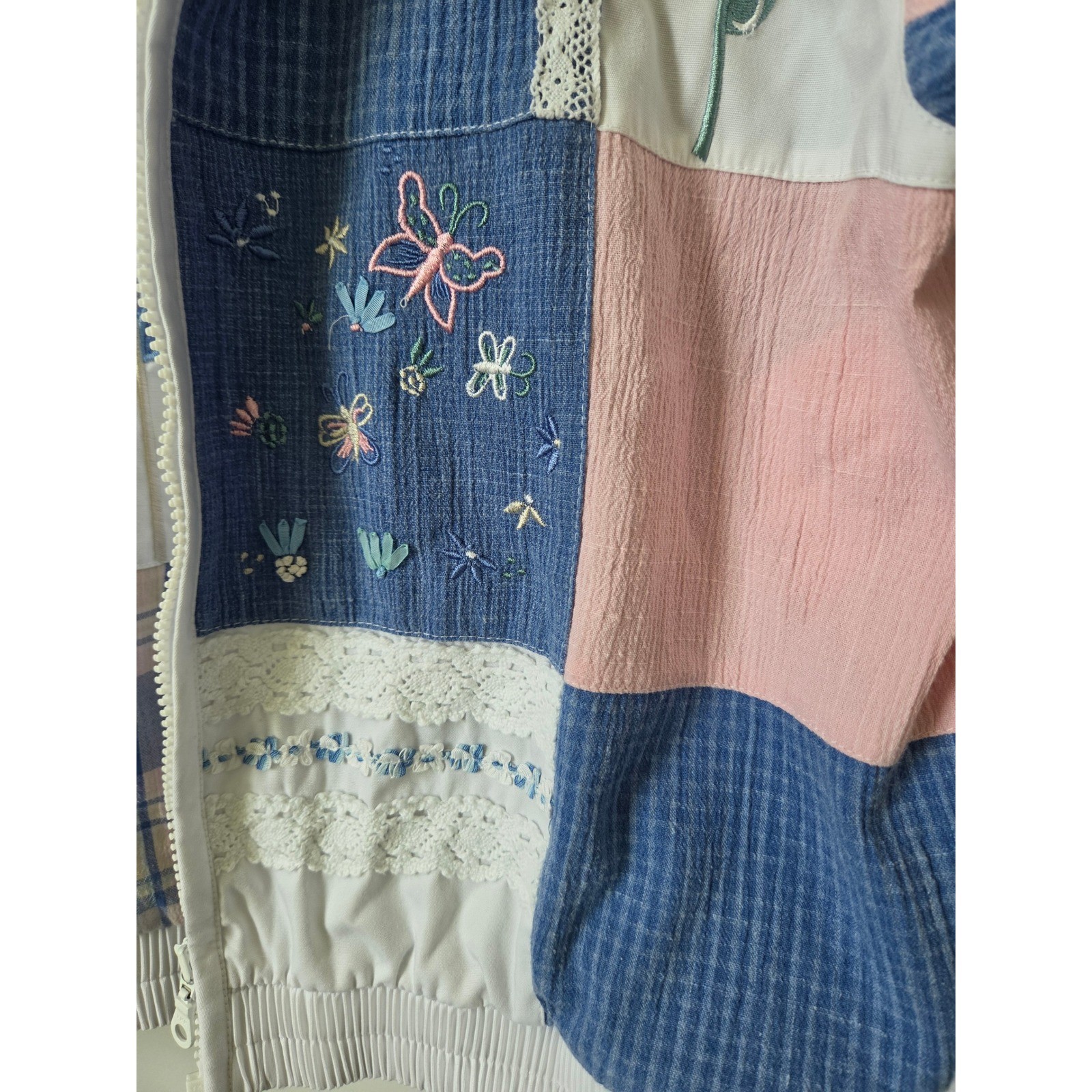 Koret City Blues Patchwork Embroidered Floral Jacket Pink Blue Plaid Petites M
