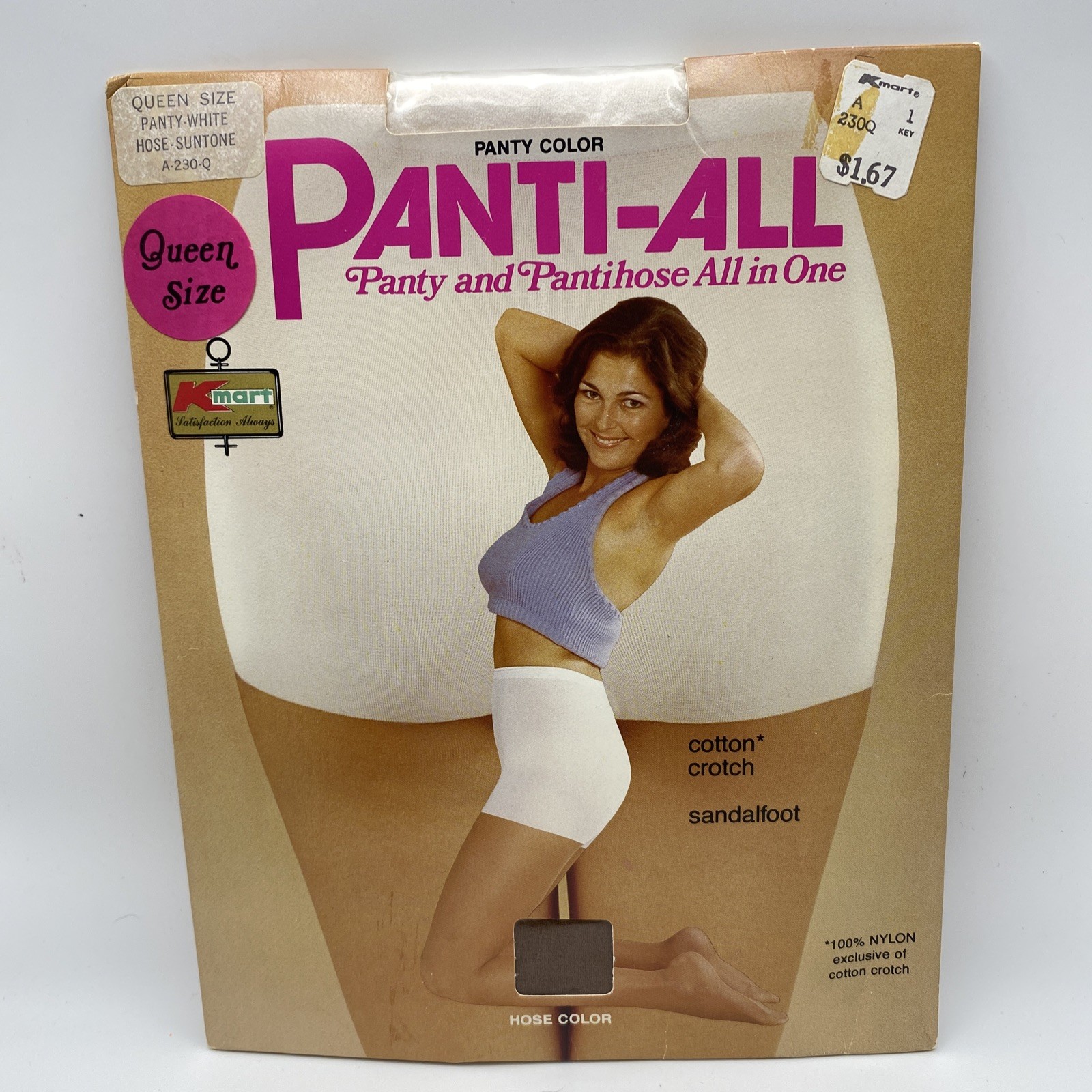 Panti-All 80s NOS KMART QUEEN PANTYHOSE Suntone Panty & Hose All In One Cotton