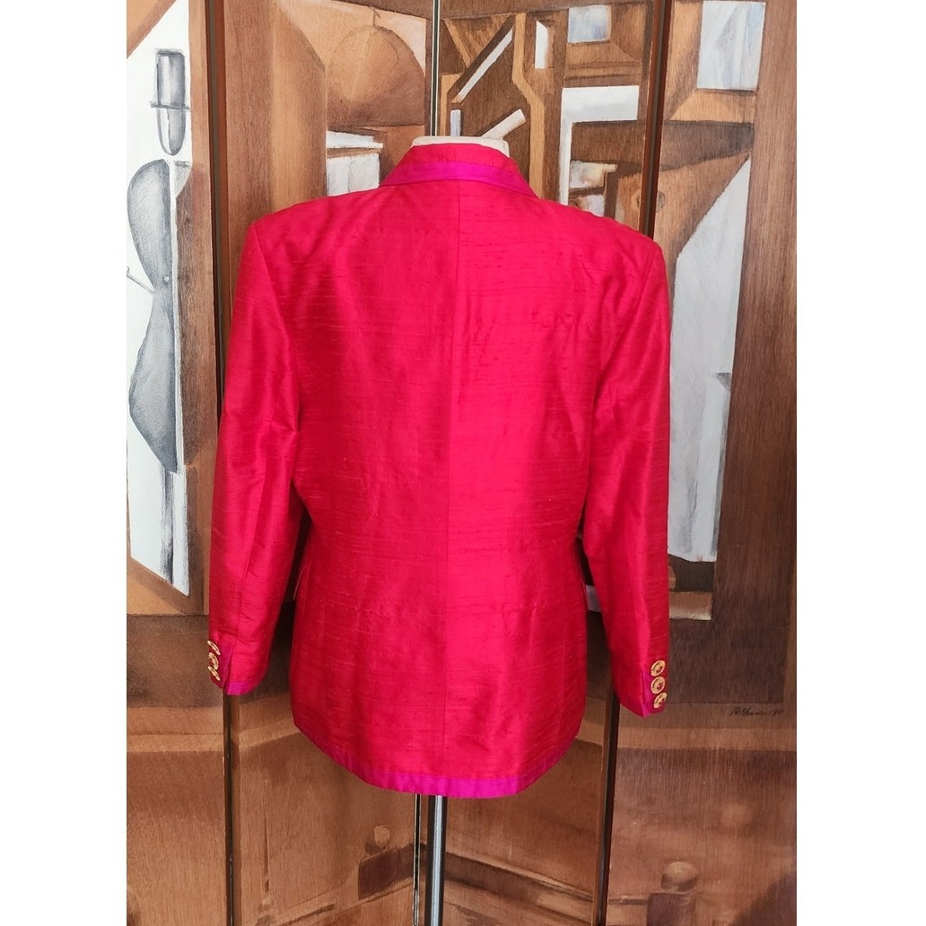 Vintage 1990s Mondi Blazer Silk Colorblock Double Breasted Red Pink Jacket