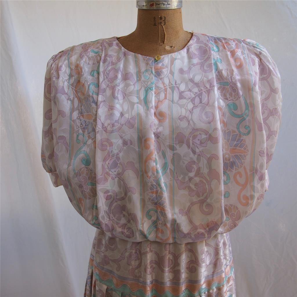 vtg 80s PERCEPTIONS Floral Pleated Skirt Elastic Waist Dress ILGWU Secretary 7/8