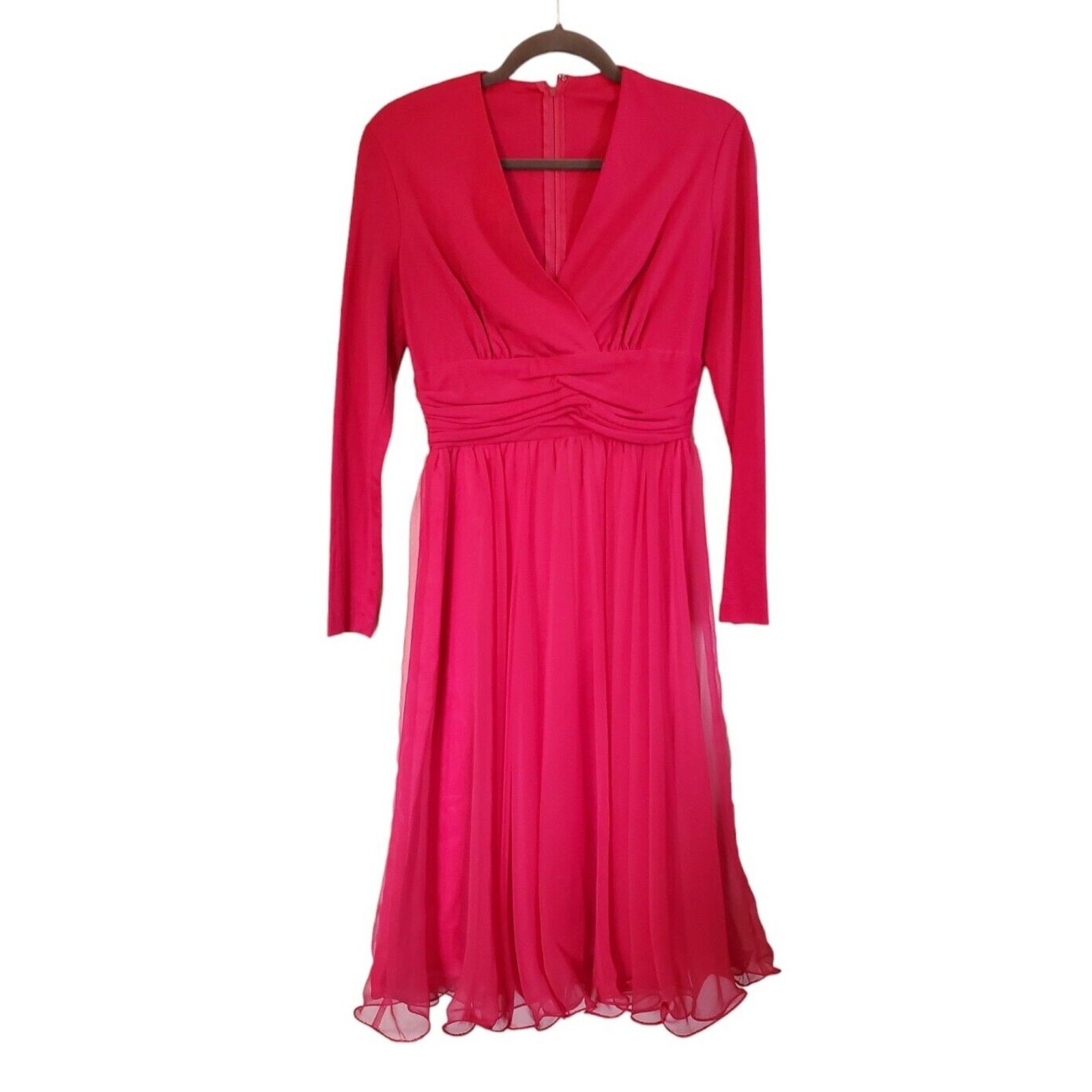 Vintage Miss Elliette NWT Bright Pink Silky Chiffon California Pin Up Dress, 10