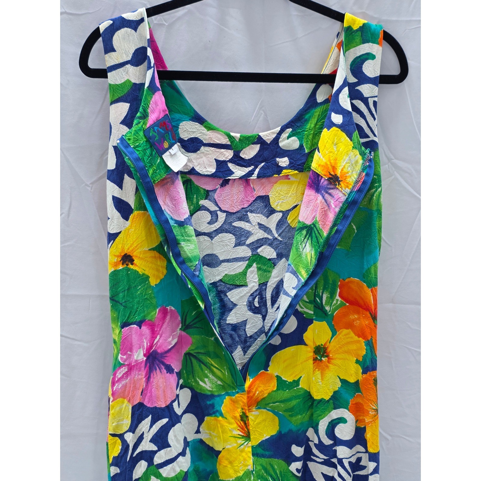 Jams World Vintage Tropical Floral Mini Dress Sleeveless Pockets Rayon Size 7