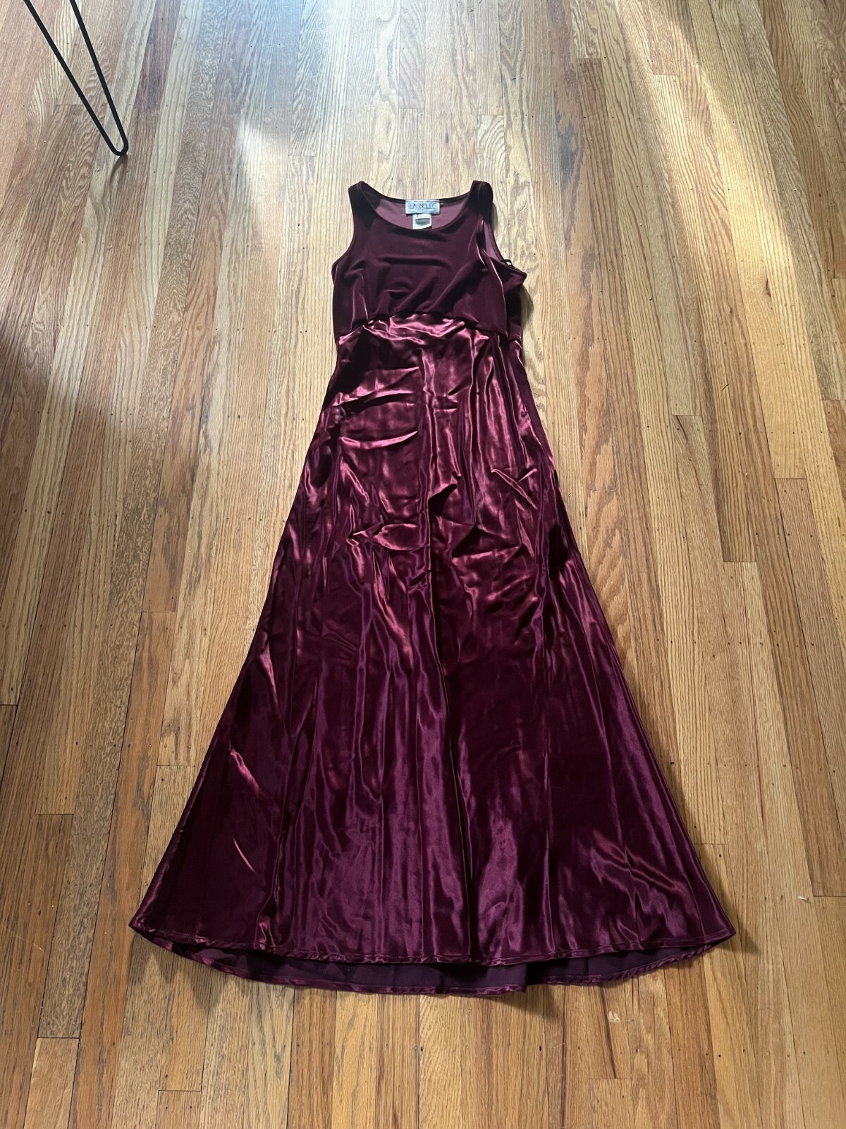 Vintage 80s Burgundy Velvet + Silky Long Tank Dress by La Belle Fashions Inc. Sm